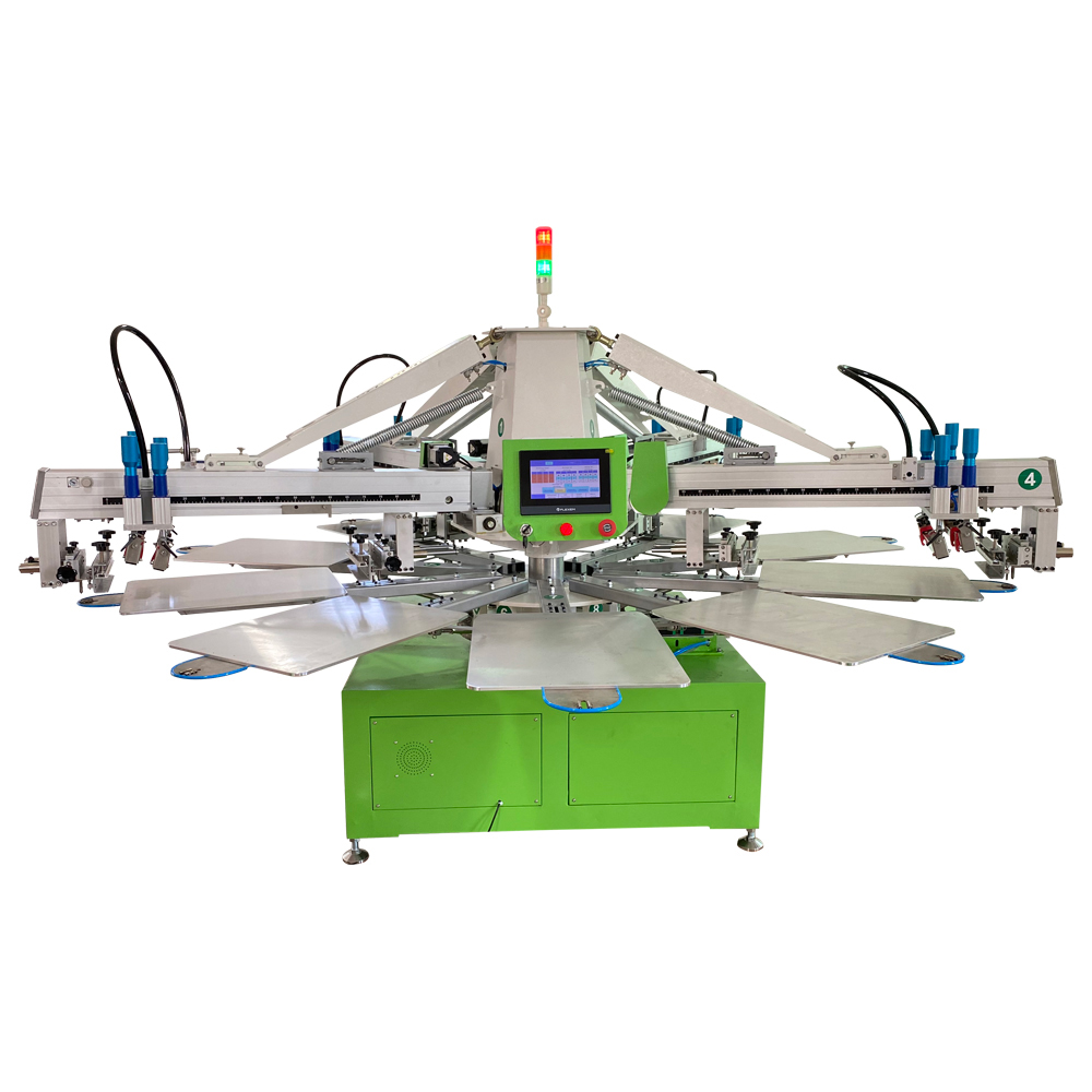 Automatic 4 Color 10 Stations T-shirt Silk Screen Printing Machine with 4pc Ir flash dryer Serigraphie Equipment