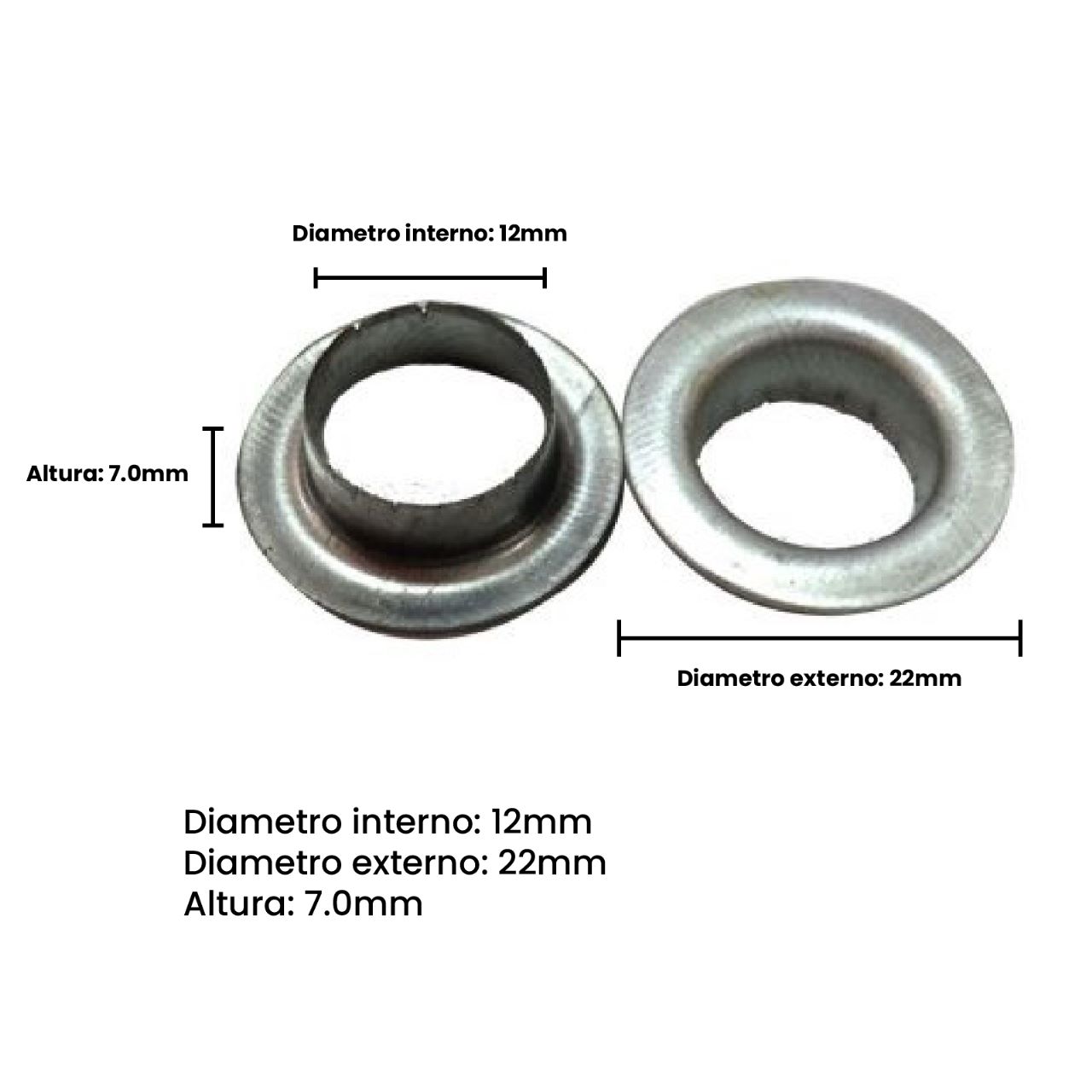 Ojillo 6# plateado de acero 12mm para ojilladora manual de uso rudo