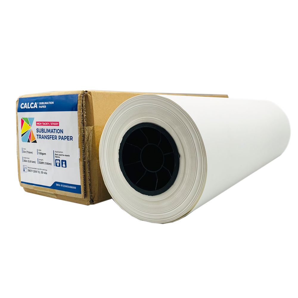 CALCA 36in x 328ft 100g High Tacky Sticky Apparel Sublimation Transfer Paper Roll, Prevents Ghosting