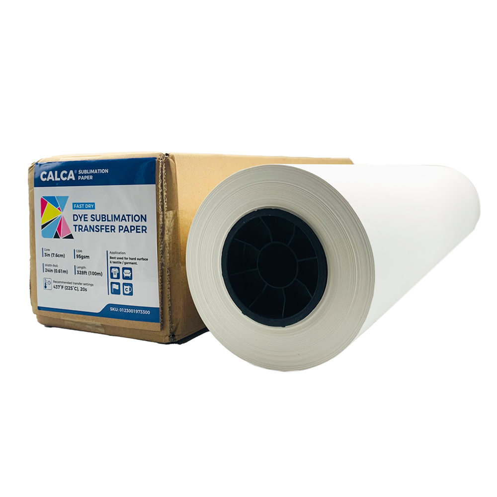 CALCA 95gsm 24in x 328ft Fast Dry Dye Sublimation Paper for Epson F570 Heat Transfer Printing, 3" Core