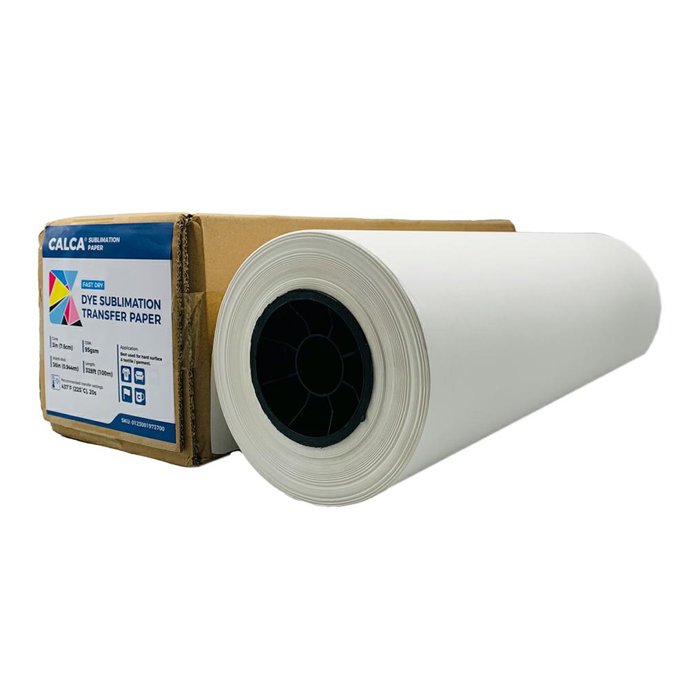 CALCA PRO 95gsm 36in x 328ft Dye Sublimation Paper for Fabrics and Hard Substrates Heat Transfer Printing, 3in Core