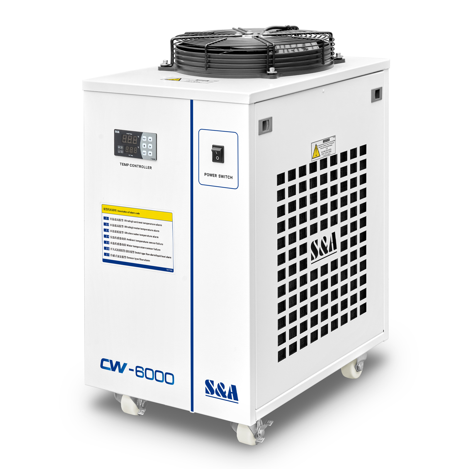 S&A CW-6000AN Industrial Water Chiller for 100W Solid-state Laser, 22KW CNC Spindle, 30W-300W Fiber Laser, AC 1P 220V, 50Hz S&A CW-6000AN Industrial Water Chiller for 100W Solid-state Laser, 22KW CNC Spindle, 30W-300W Fiber Laser, AC 1P 220V, 50Hz