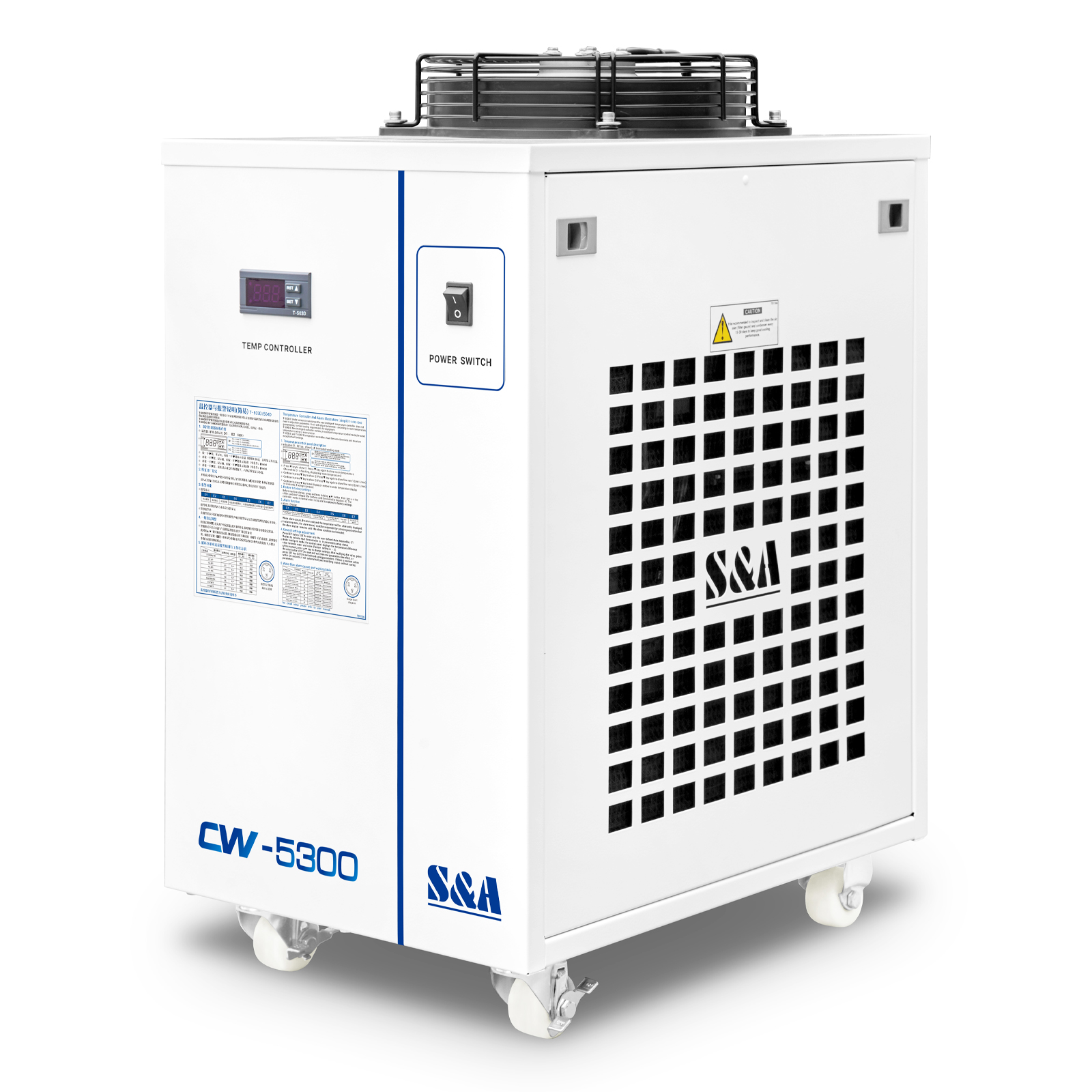 S&A CW-5300BN Industrial Water Chiller (AC220V 60HZ) for Cooling 75W Semiconductor, 18KW CNC Spindle or Welding Machine, 1.13HP