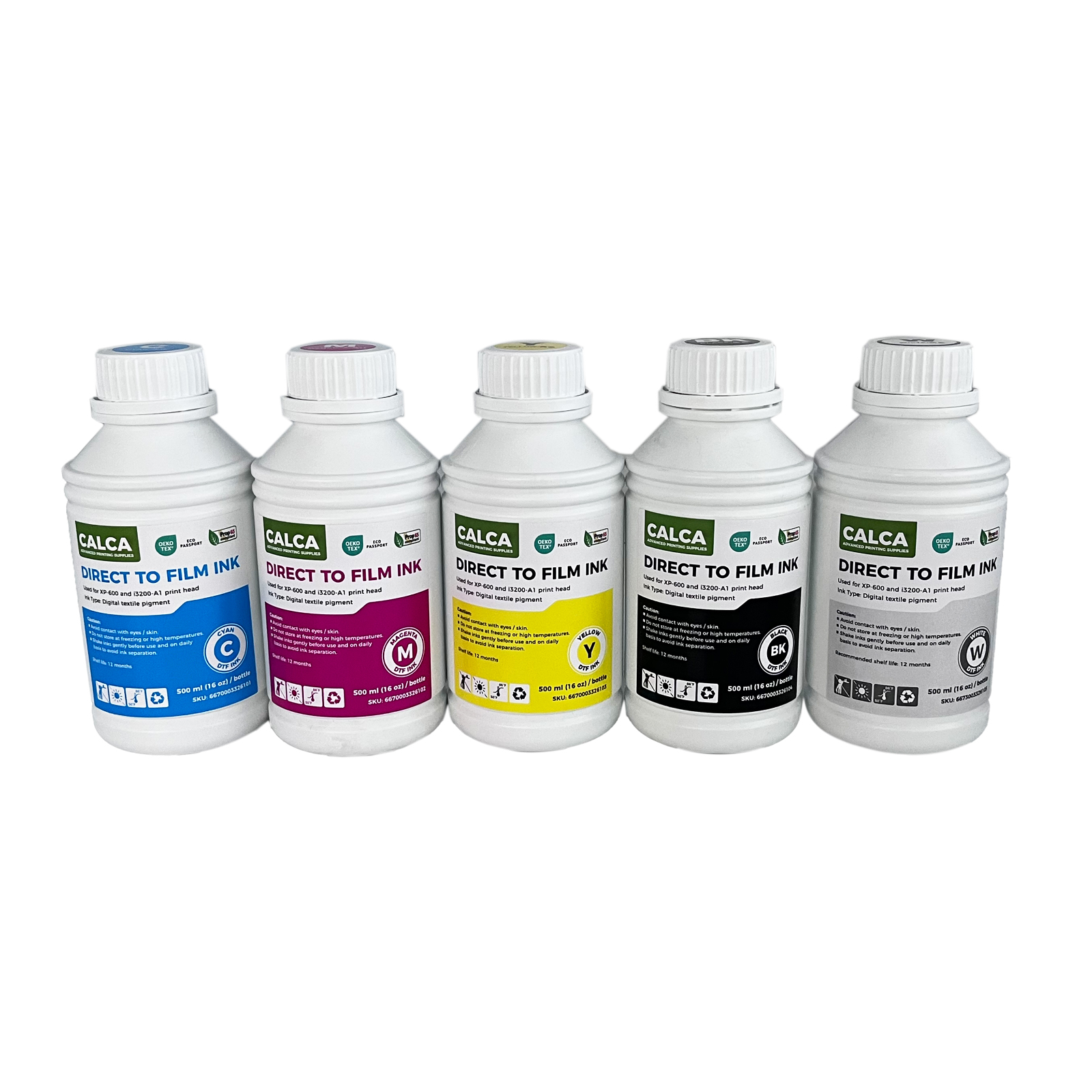 80 oz, 500ml Bottle of CALCA Direct to Transfer Film Ink, 5 Colors(C M Y K W) Water-based for Epson Printheads