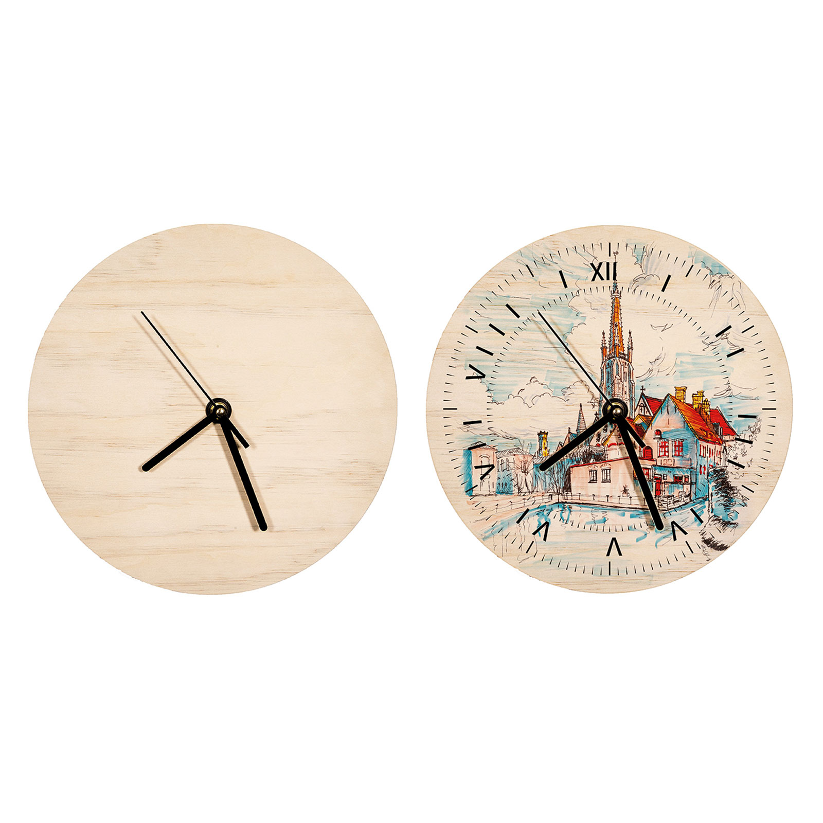 US Stock CALCA 20pcs 11.8" Sublimation Blank PlyWood Round Wall Clock Decor DIY Heat Transfer Press Printing