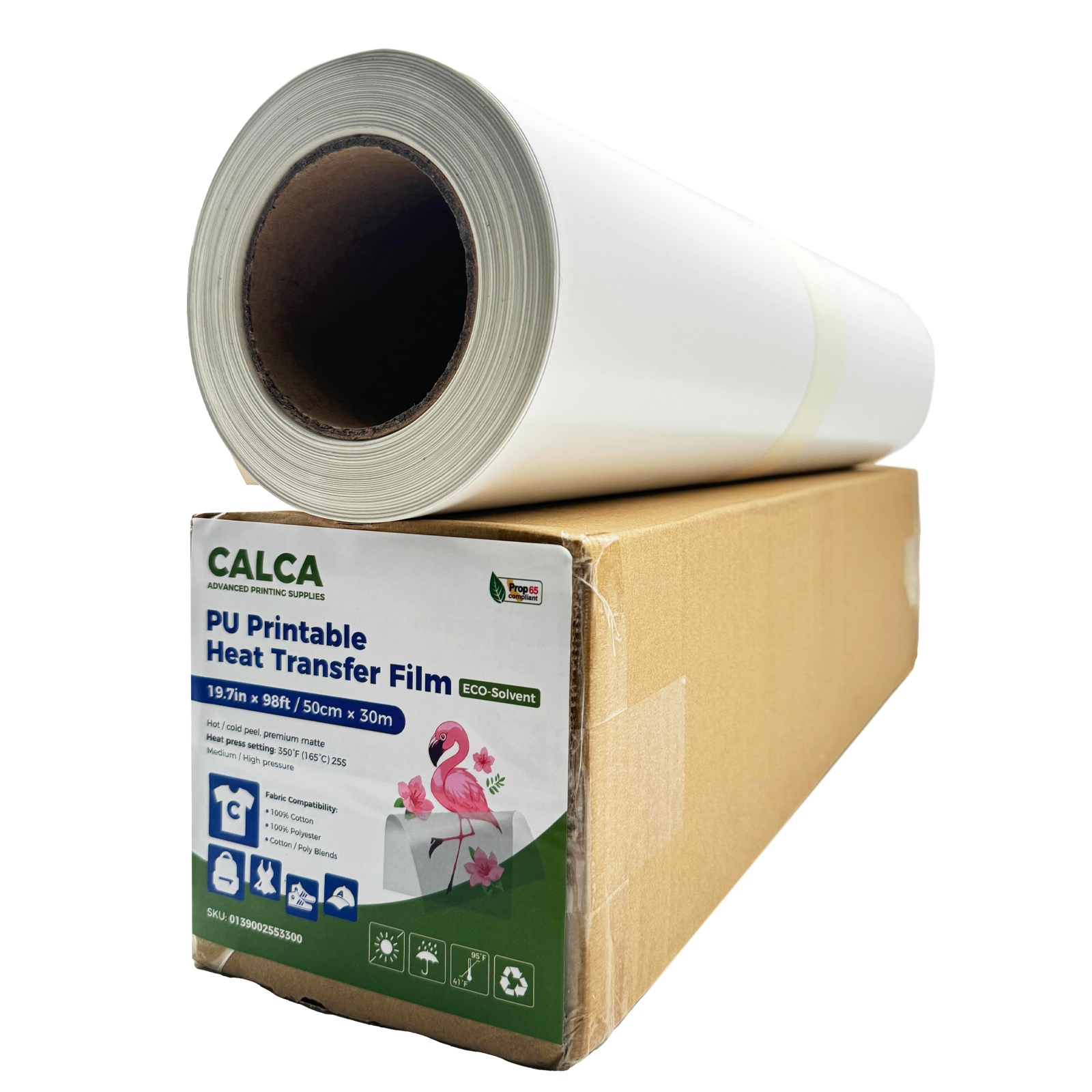 CALCA 19.7" x 98´ Roll White Color Heat Transfer Vinyl Eco-Solvent Printable Vinyl For Dark T-shirt Fabric