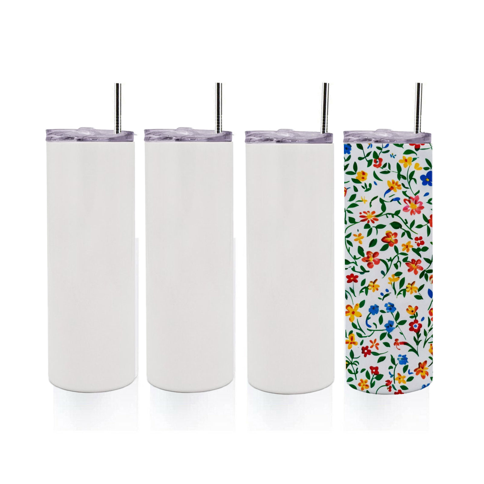 CALCA 25pcs 20oz Taperless Sublimation Blank Skinny Tumbler Stainless Steel Insulated Water Bottle Double Wall Vacuum Travel Cup With Sealed Lid and Straw (White)