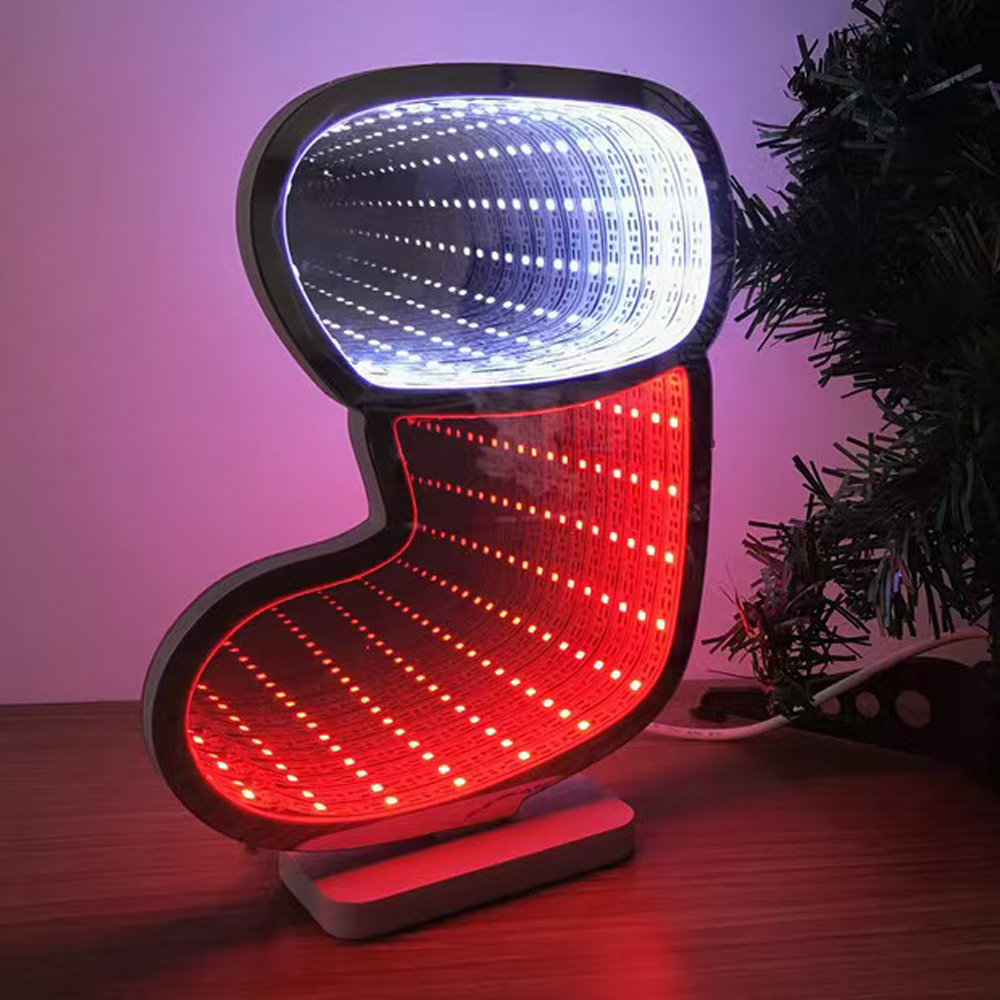 Christmas Socks Desktop Lamp Mirror Tunnel Light, LED Night Light 3D Mirror Light (Double Sided) USB 5VDC Christmas Socks Desktop Lamp Mirror Tunnel Light, LED Night Light 3D Mirror Light (Double Sided) USB 5VDC