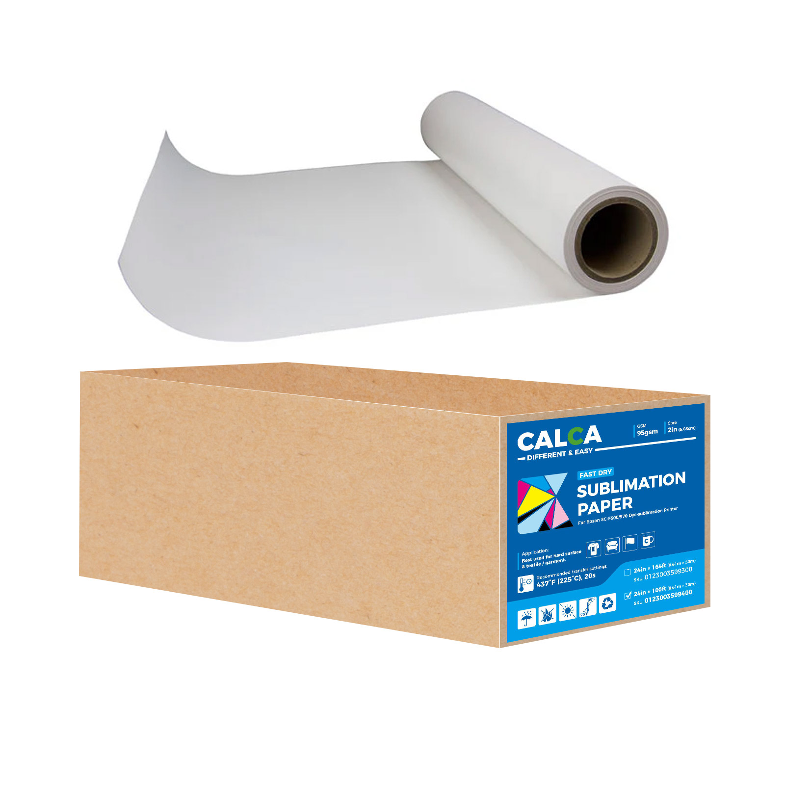 CALCA 95gsm 24in x 100ft Fast Dry Dye Sublimation Paper for SureColor F570 Dye-Sublimation Printer, 2" Core