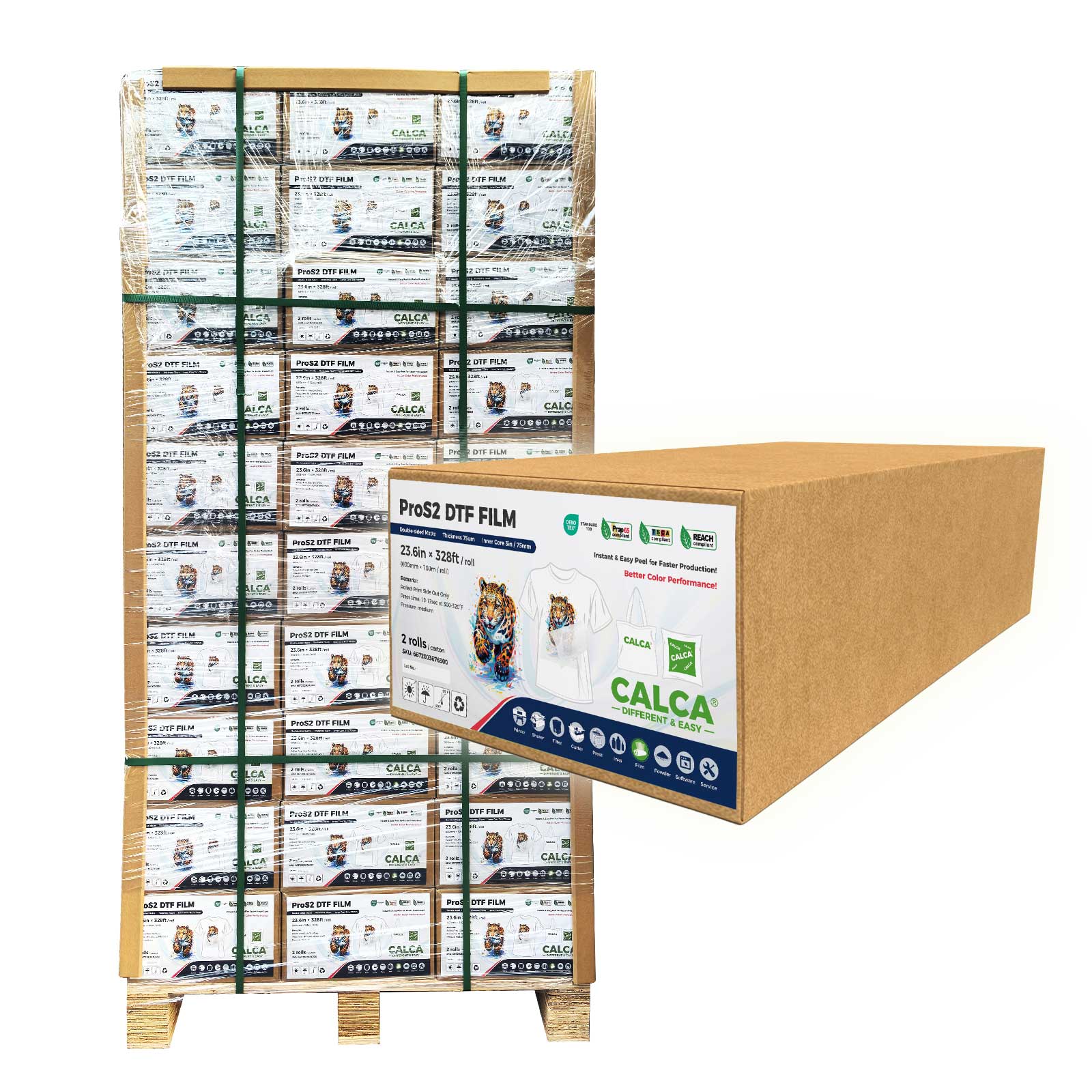 120 Roll/1 Pallet CALCA ProS2 Instant Hot Peel 23.6in x 328ft DTF Transfer Film, Double sided
