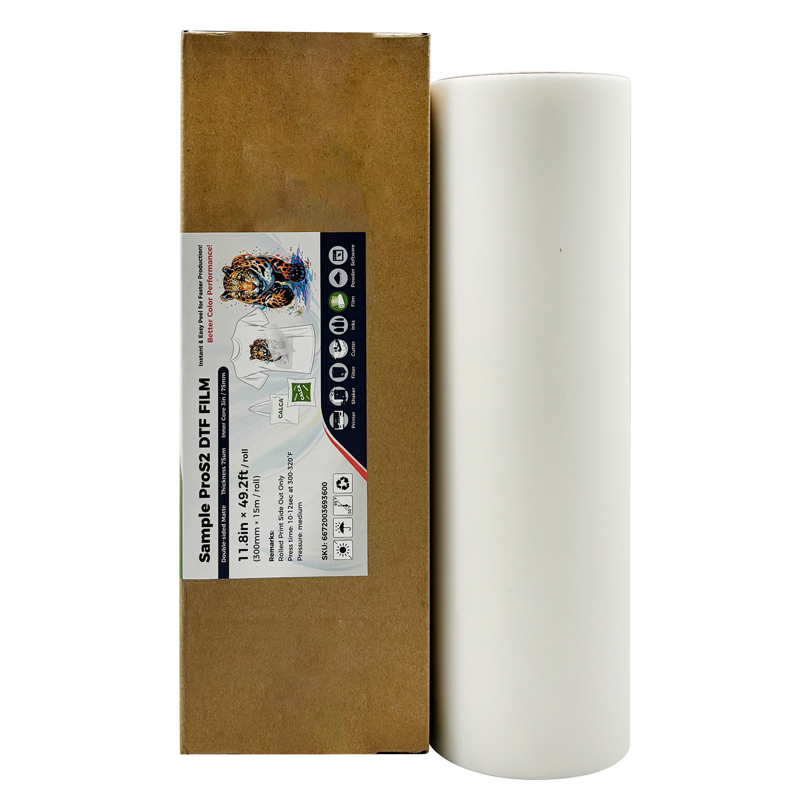 Sample CALCA ProS2 Instant Hot Peel 11.8in x 49.2ft DTF Transfer Film, Double sided