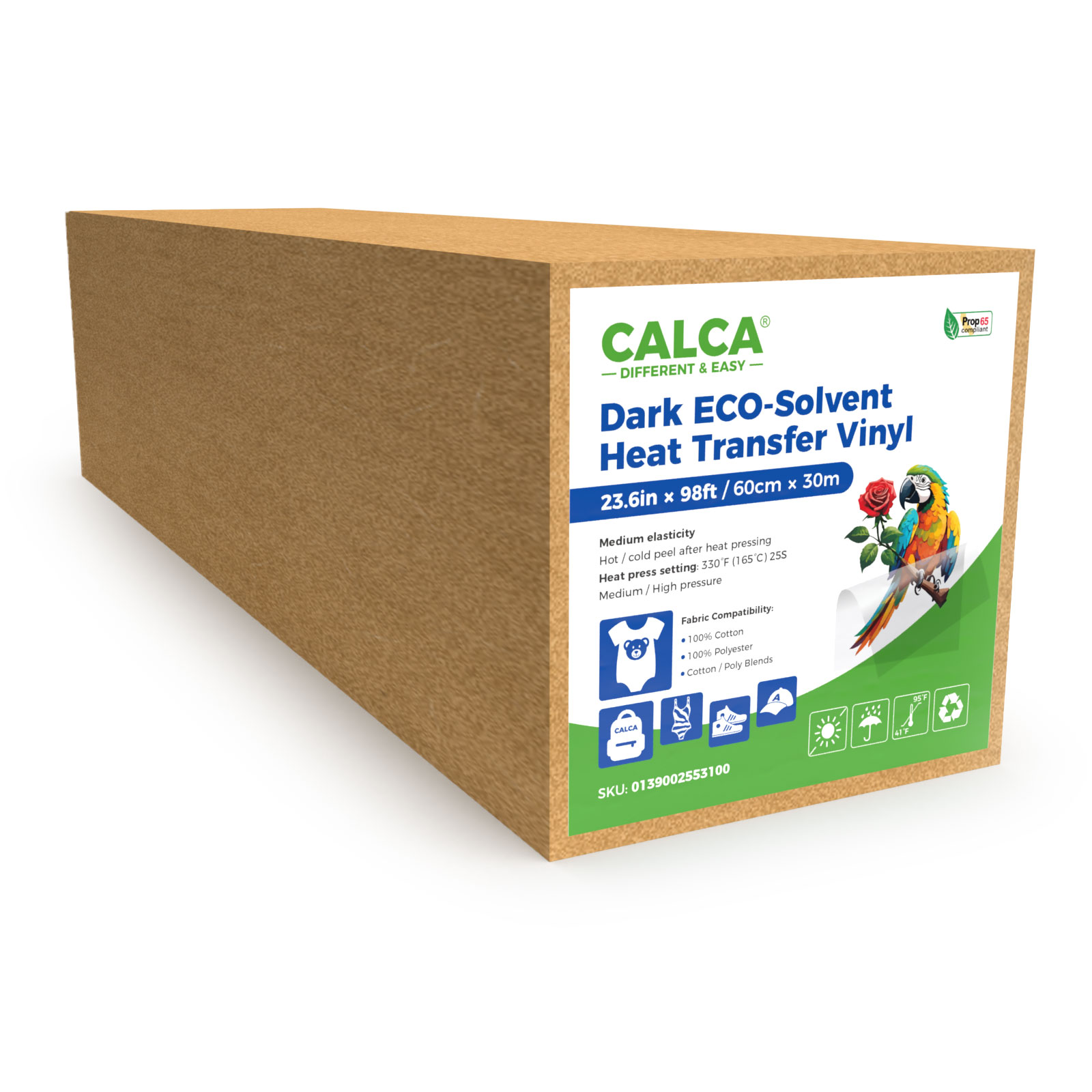 CALCA 23.6" x 98´ Roll White Color 280 Micron PU Heat Transfer Vinyl Eco-Solvent Printable Vinyl For Dark T-shirt Fabric Medium Elasticity Vinyl