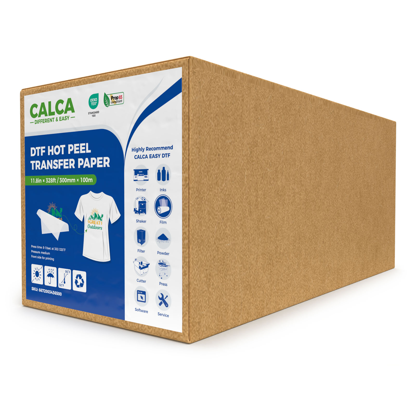 CALCA 11.8in x 328ft/30cm x 100m DTF Hot Peel Transfer Paper Premium Roll CALCA 11.8in x 328ft/30cm x 100m DTF Hot Peel Transfer Paper Premium Roll