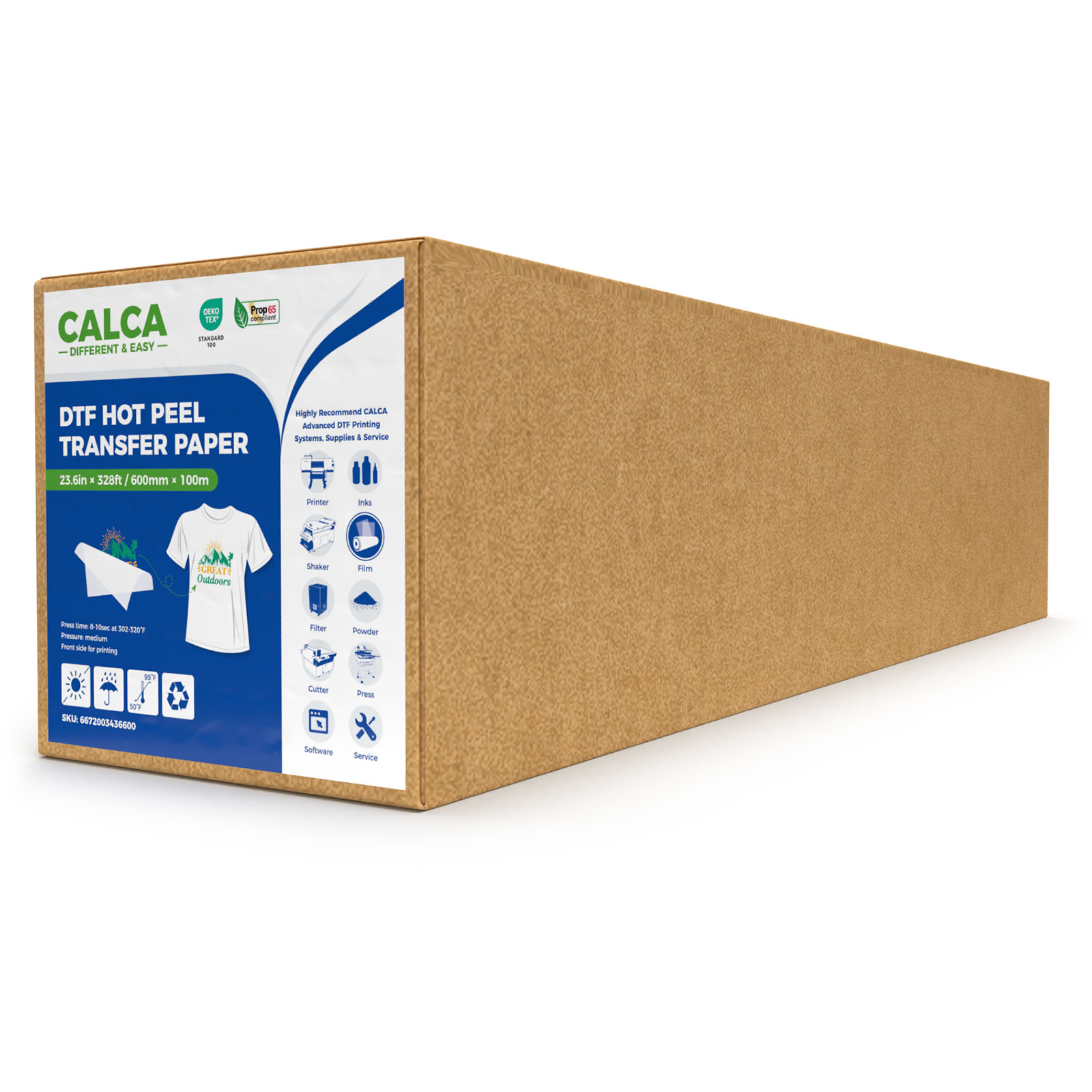 US Stock CALCA 23.6in x 328ft/60cm x 100m DTF Hot Peel Transfer Paper Premium Roll US Stock CALCA 23.6in x 328ft/60cm x 100m DTF Hot Peel Transfer Paper Premium Roll