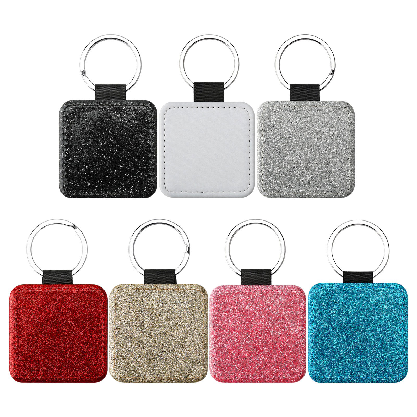 CALCA 10PC Sublimation Square Glitter Keychains Blank White PU Leather Blanks for Promotional Gift (Single Sided) CALCA 10PC Sublimation Square Glitter Keychains Blank White PU Leather Blanks for Promotional Gift (Single Sided)