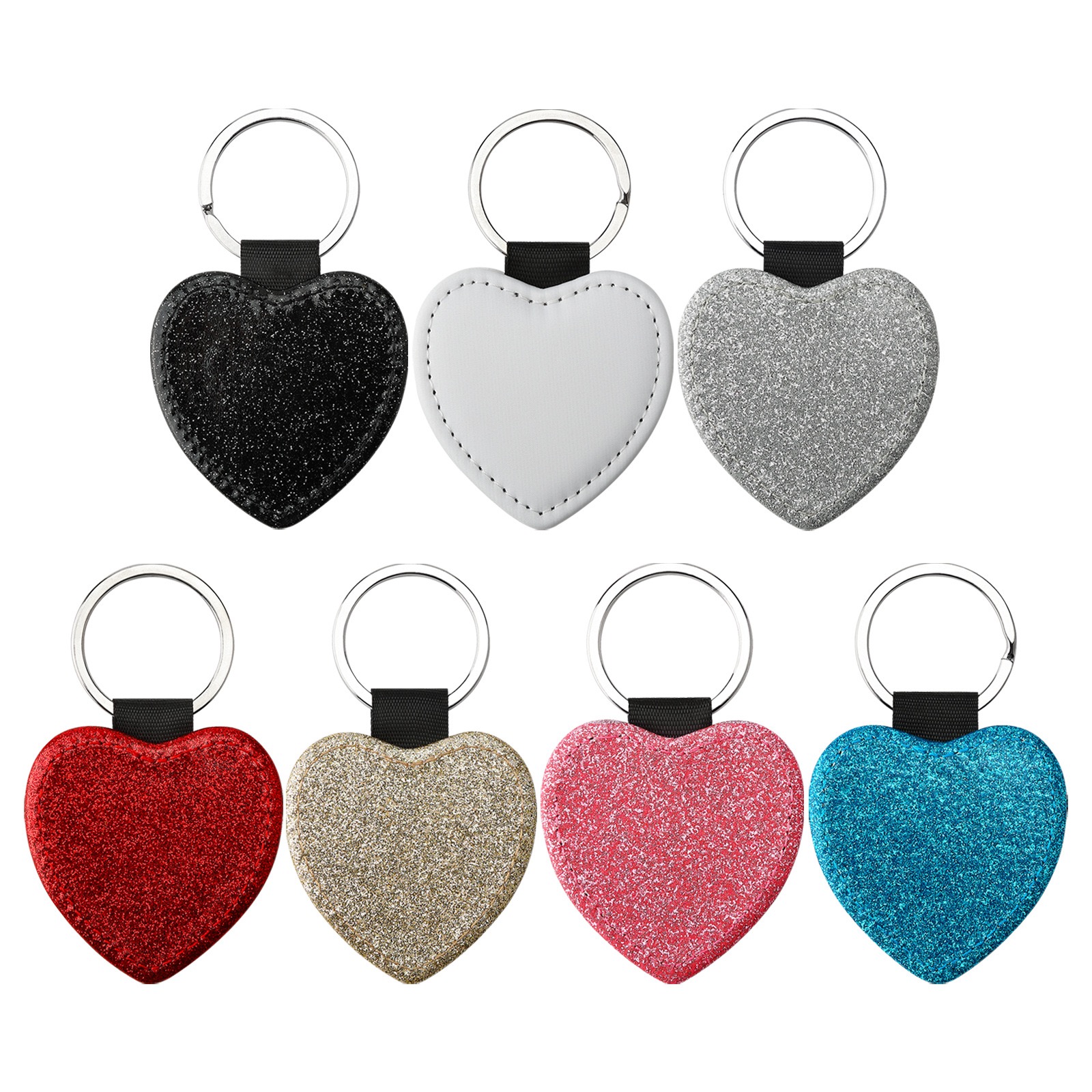 CALCA 10PC Sublimation Heart Glitter Keychains Blank White PU Leather Blanks for Promotional Gift (Single Sided) CALCA 10PC Sublimation Heart Glitter Keychains Blank White PU Leather Blanks for Promotional Gift (Single Sided)