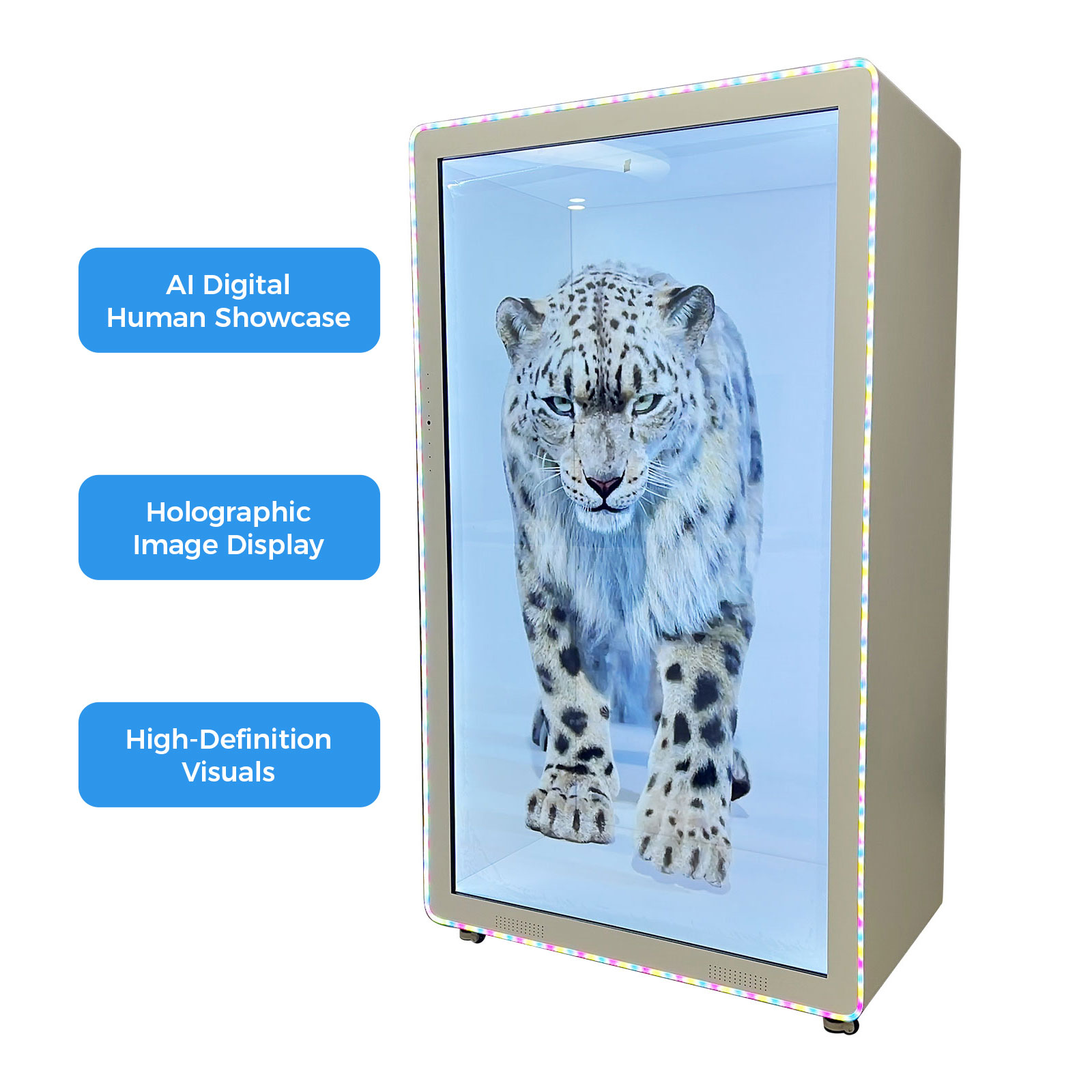 CALCA 86-inch Smart Holographic Cabin Display LCD Transparent Showcase/3D Holography Box with Light Strip, Rounded Corners