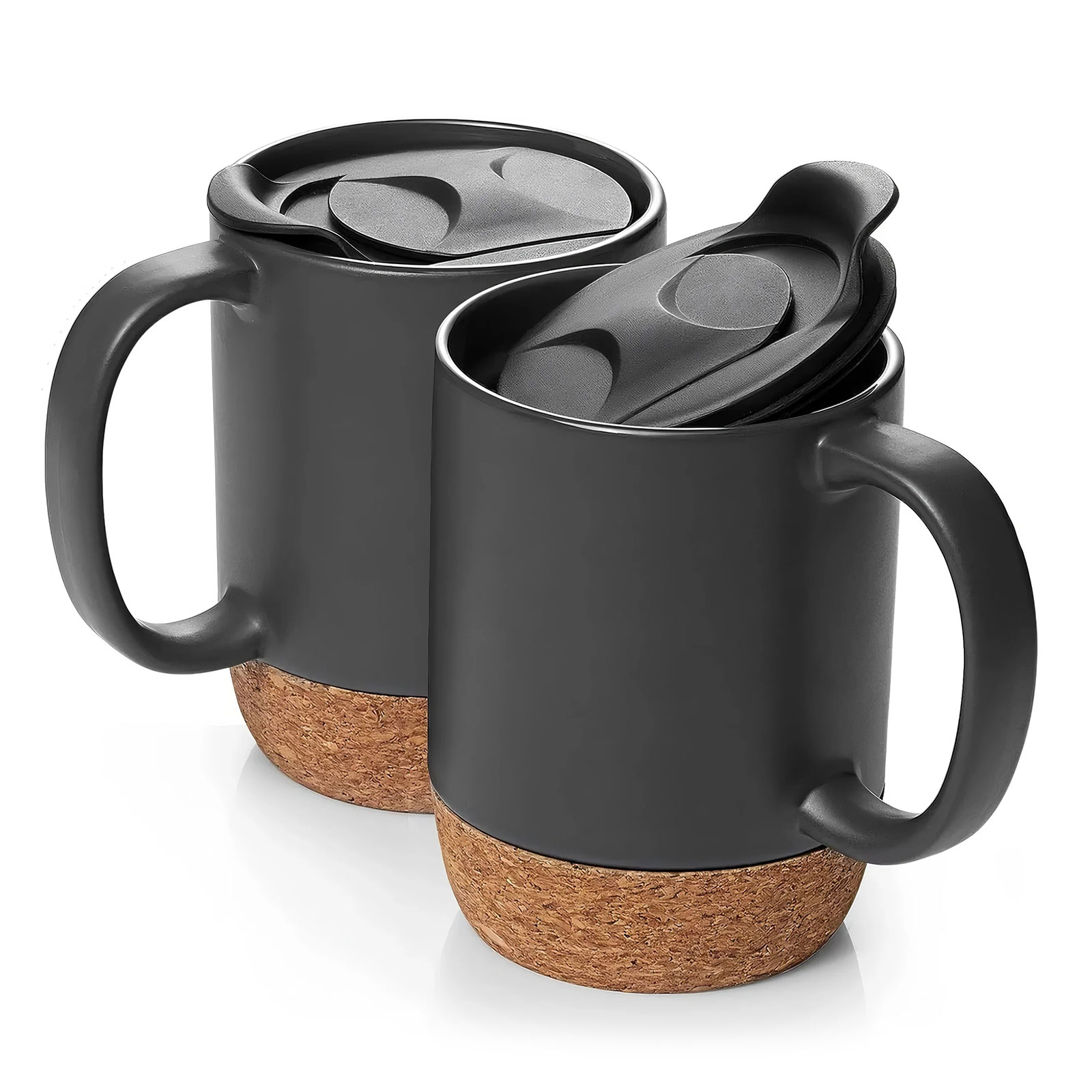 CALCA 12oz Ceramic Matte Black with Grip Handle Cork Bottom Heat-Resistant Ceramic Mug with Splash Proof Lid for Laser Engraving/UV