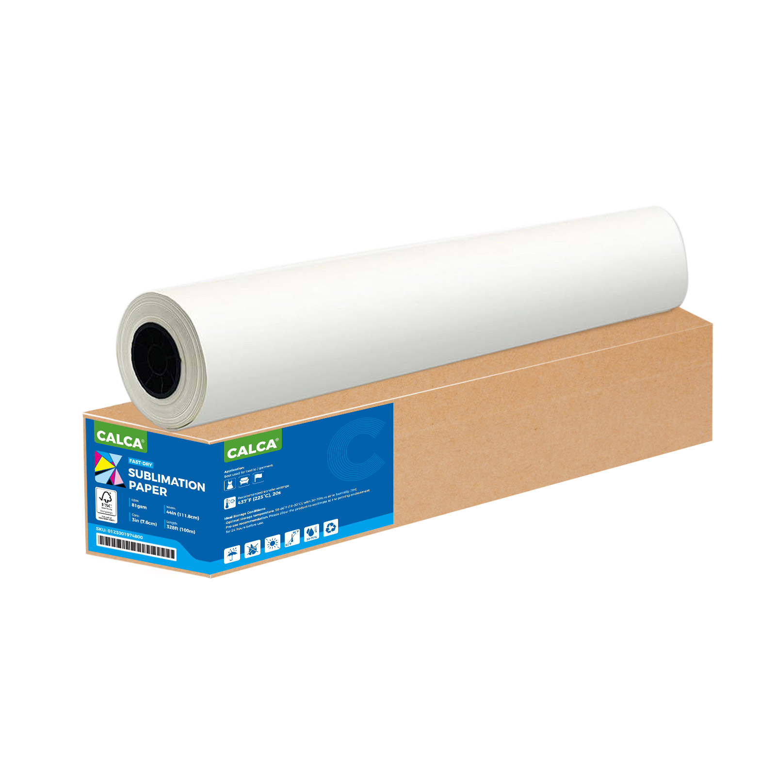 CALCA 81gsm 44in x 328ft Textile Dye Sublimation Paper for Heat Transfer Printing, 3in Core CALCA 81gsm 44in x 328ft Textile Dye Sublimation Paper for Heat Transfer Printing, 3in Core