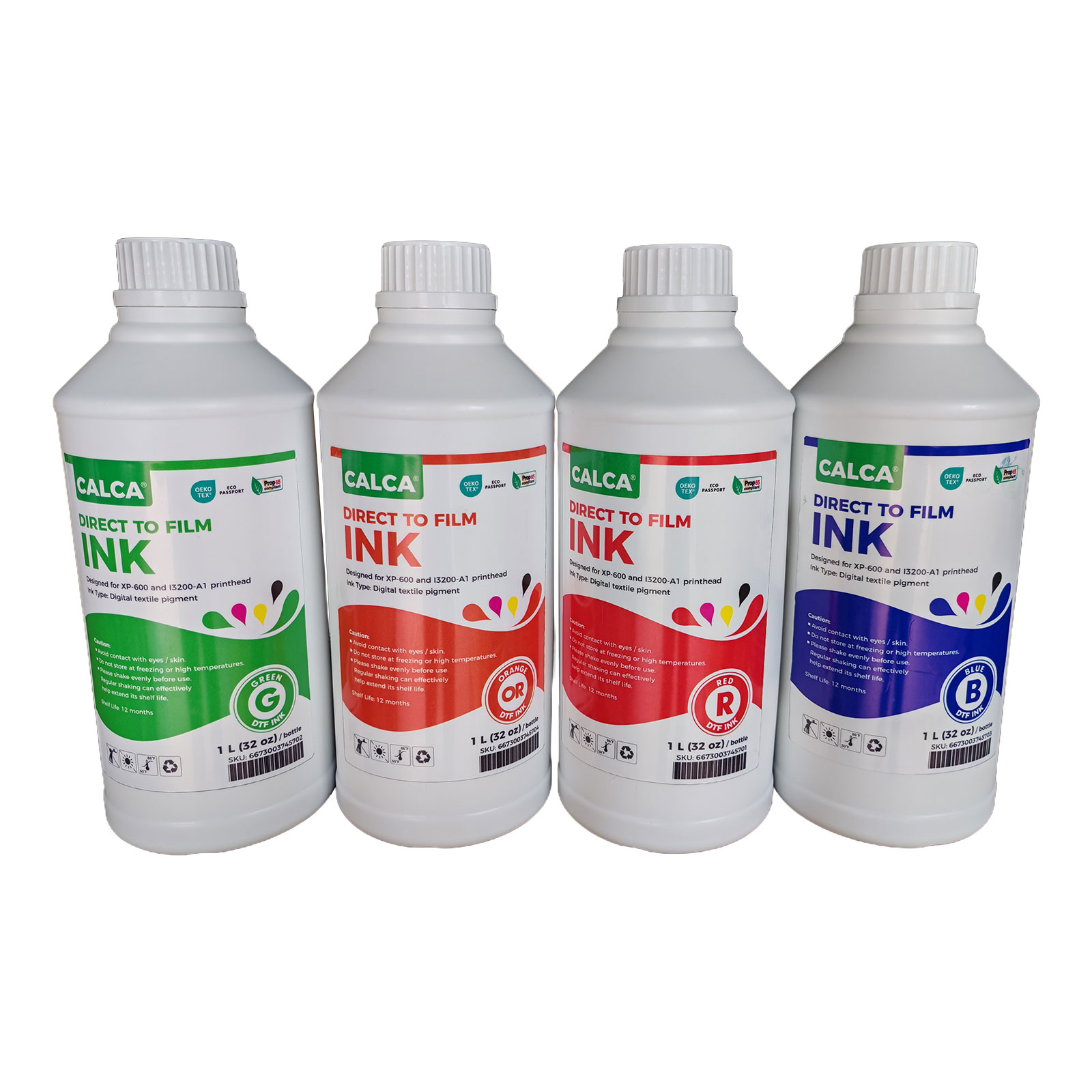 CALCA RGBOV Direct to Transfer Film Ink for Epson Printheads. 32 oz, Bottle of 1L, Water-based DTF Inks CALCA RGBOV Direct to Transfer Film Ink for Epson Printheads. 32 oz, Bottle of 1L, Water-based DTF Inks