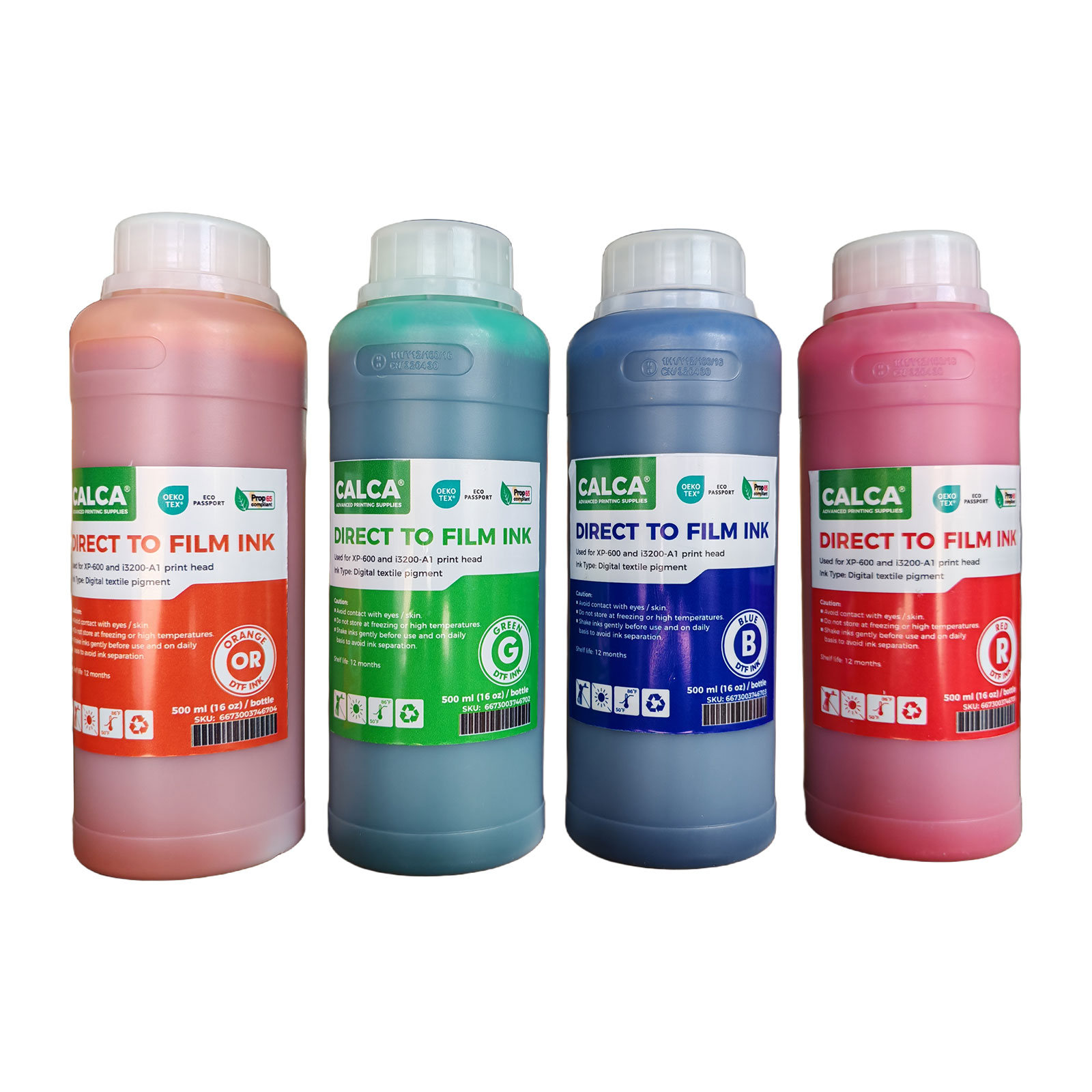 CALCA RGBOV Specialty Colors Direct to Transfer Film Ink for Epson Printheads. 16 oz, Bottle of 500ml, Water-based DTF Inks CALCA RGBOV Specialty Colors Direct to Transfer Film Ink for Epson Printheads. 16 oz, Bottle of 500ml, Water-based DTF Inks