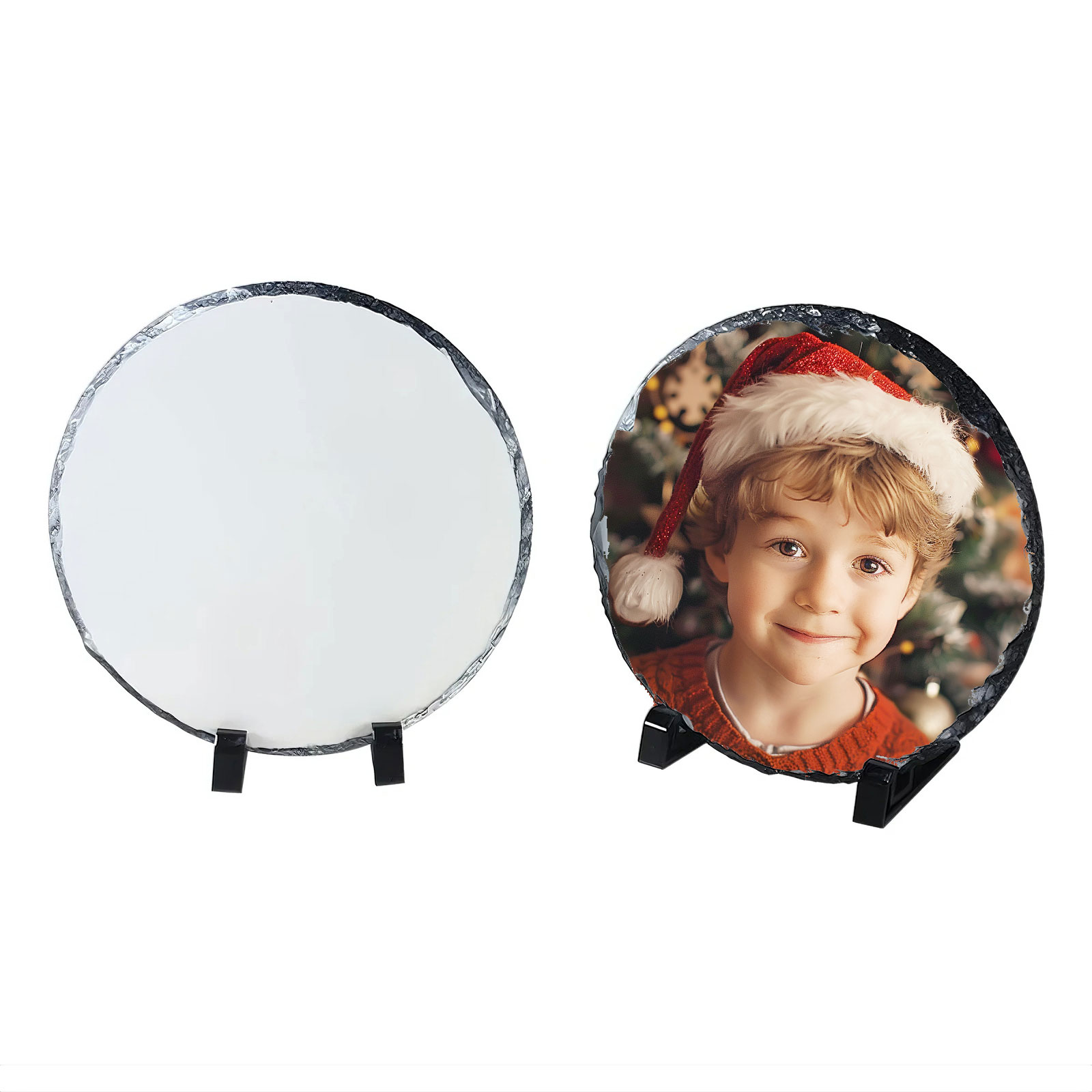 US Stock CALCA 10 Pack 7.6in x 7.6in Glossy Sublimation Round Photo Slate Rock Plaque Blanks with Stand - Ideal for Desktop Souvenir, DIY & Personalized Gifts
