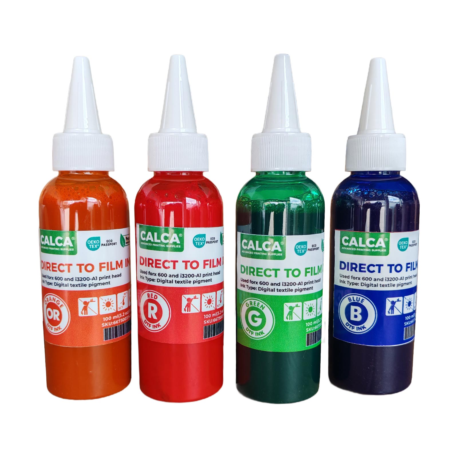 CALCA RGBOV Specialty Colors Direct to Transfer Film Ink for Epson Printheads. 3.2oz, Bottle of 100ml, Water-based DTF Inks