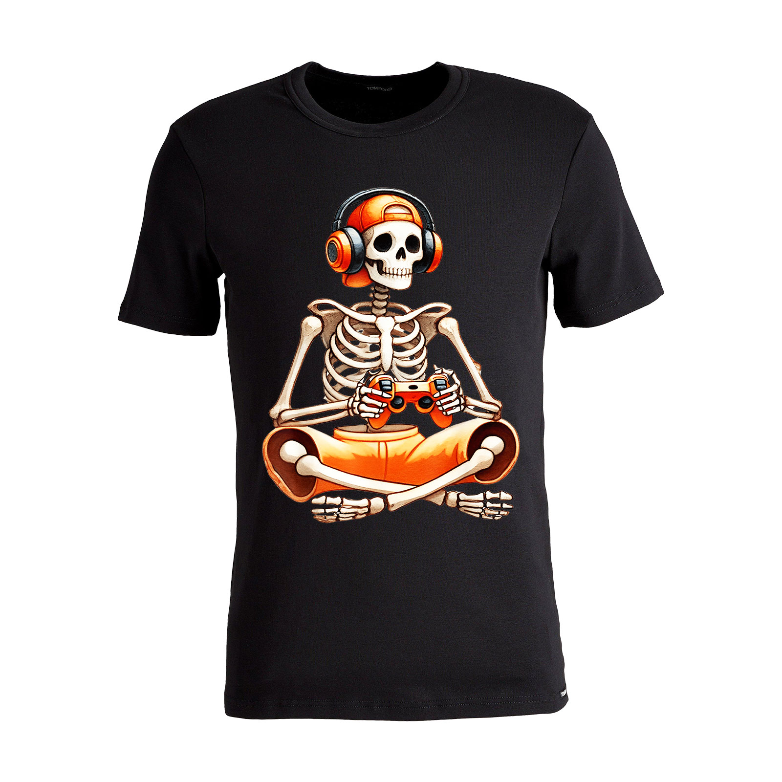 SKELETON GAMER Digital Direct to Garment Printed T-Shirt - 220g Unisex Short Sleeve Tee, Motorcycle Icon Graphic Design