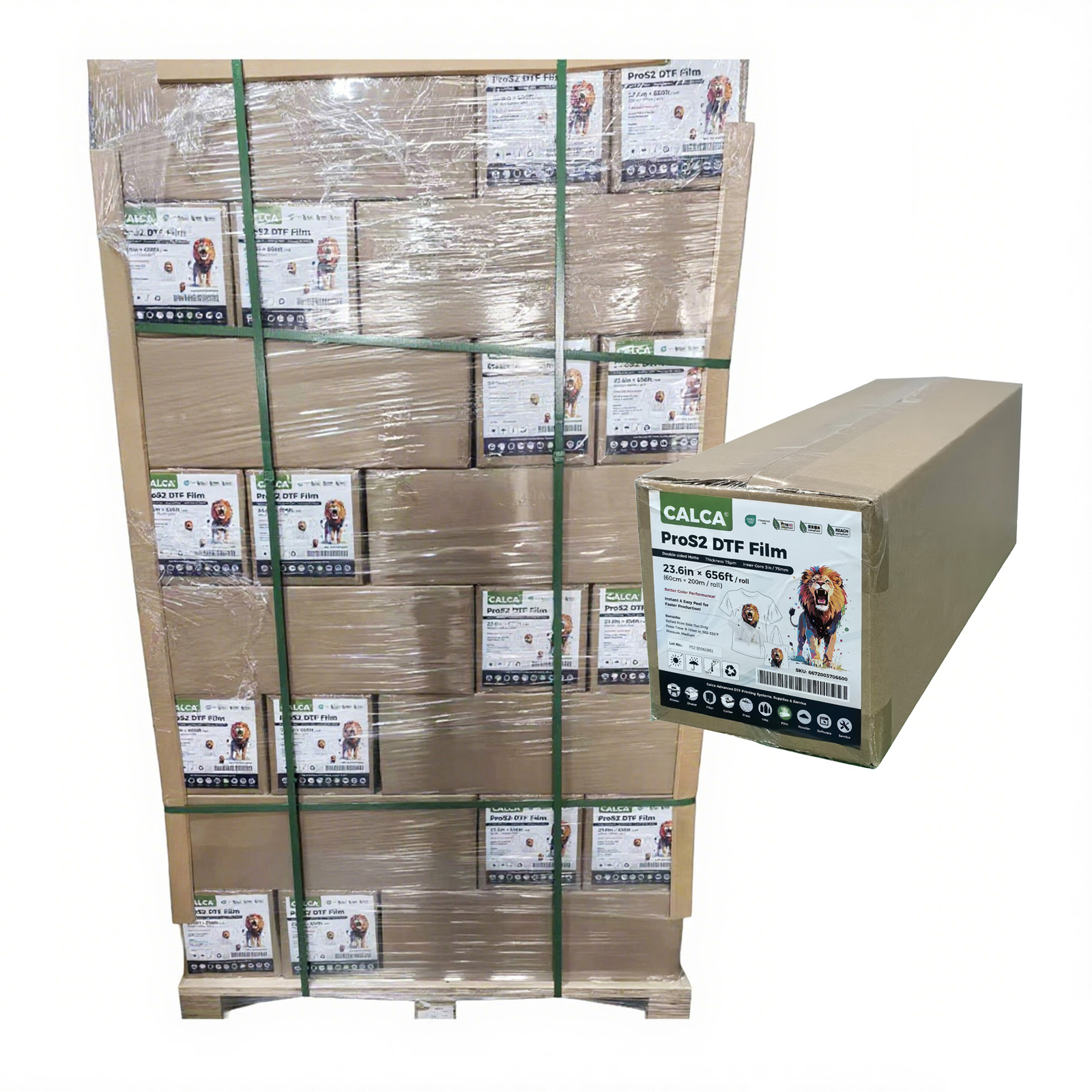 64 Roll/1 Pallet CALCA ProS2 Instant Hot Peel 23.6in x 656ft DTF Transfer Film, Double sided