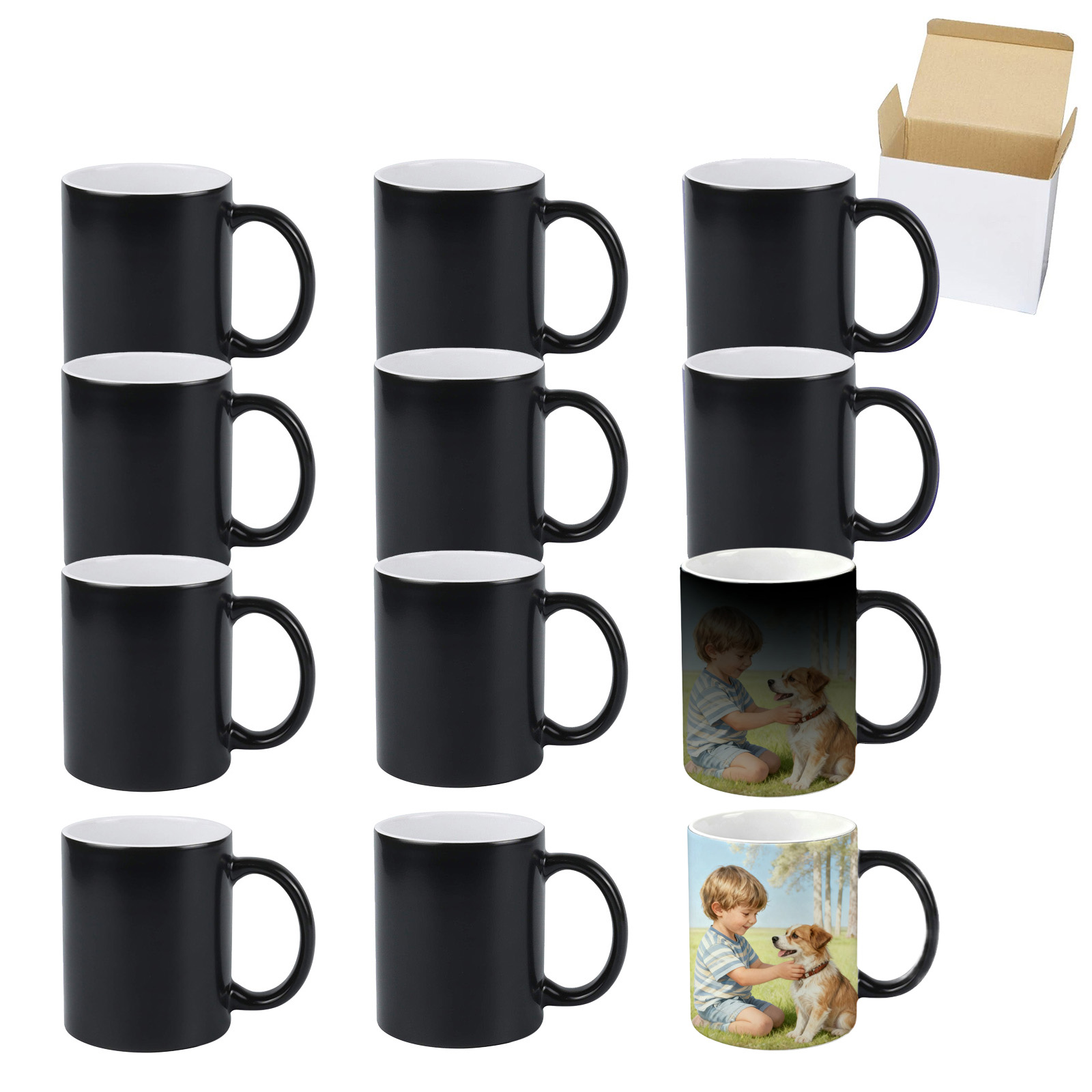 CALCA 36 Packs 11oz Sublimation Blank Full Color Changing Mugs Black Matte Sublimation Coffee Mugs, Magic Cups