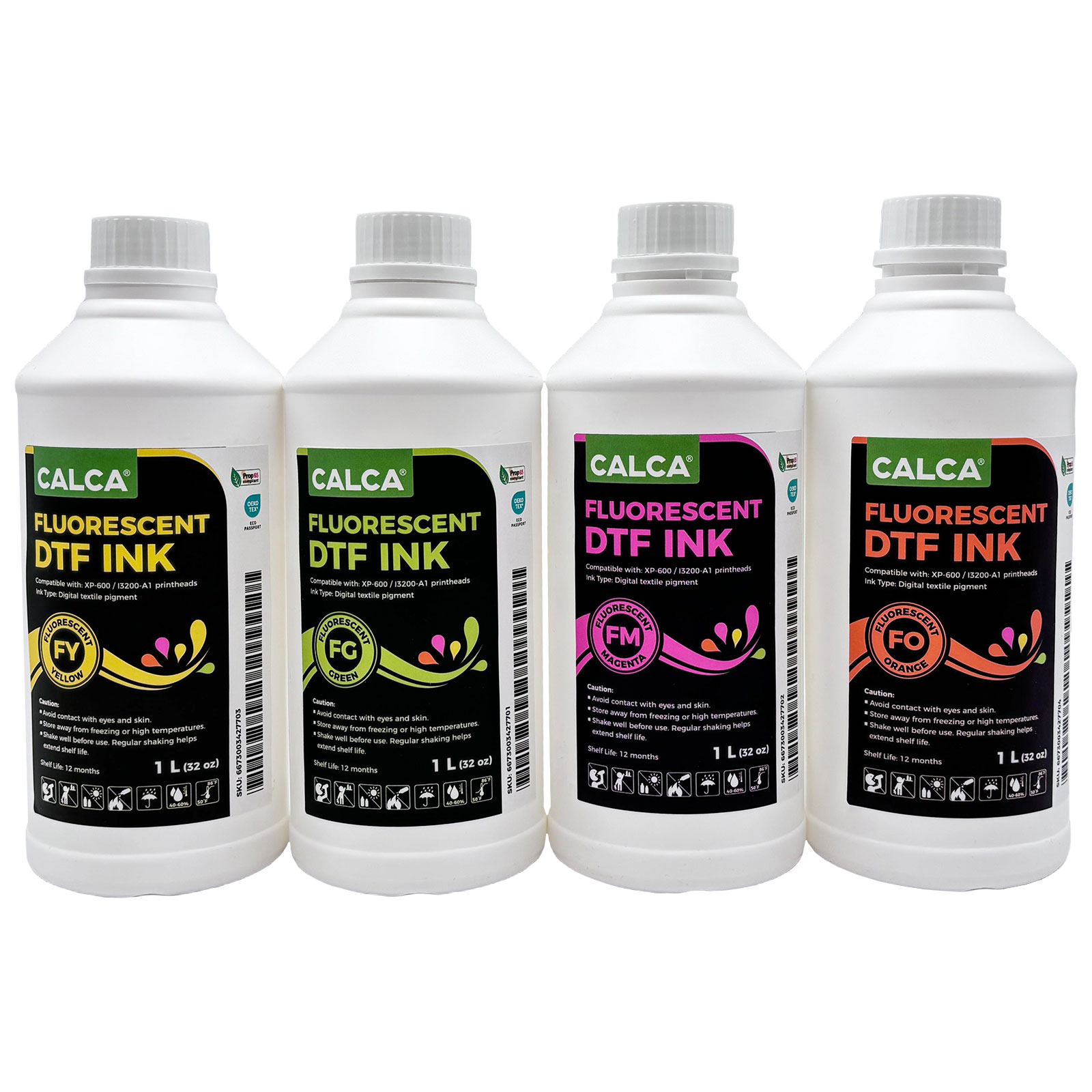 CALCA Direct to Transfer Film Fluorescent Ink for Epson Printheads. 32 oz, Bottle of 1L, Water-based DTF Inks