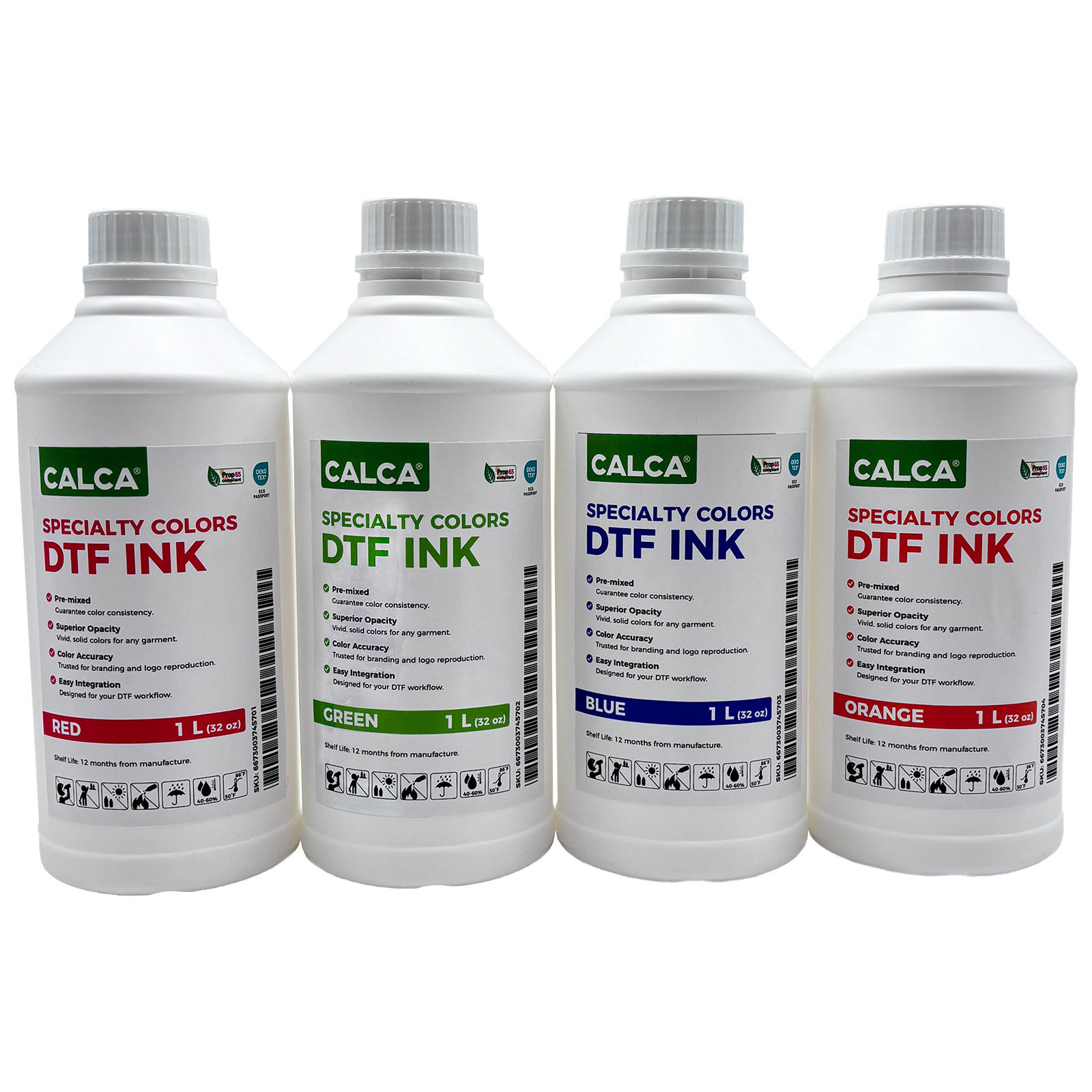 CALCA RGBOV Direct to Transfer Film Ink for Epson Printheads. 32 oz, Bottle of 1L, Water-based DTF Inks