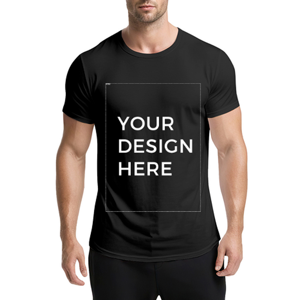Men´s Heavyweight 180gsm Black T-shirt Personalized Design Your Own - Round Neck Short Sleeve Casual Casual Attire - All-Season Comfort Fit - Ideal for Promotional Events, Team Uniforms & Personalized Gifts