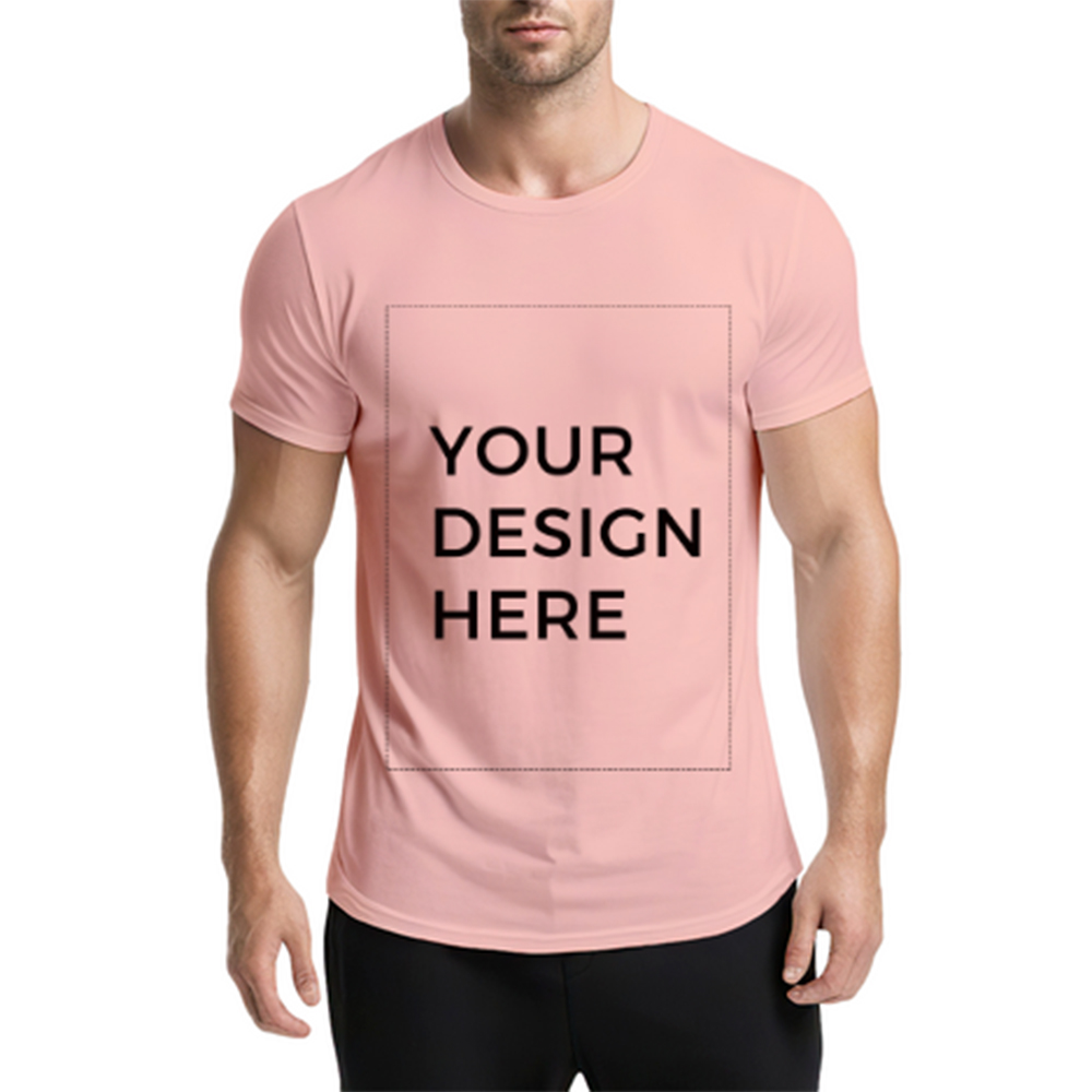 Men´s Heavyweight 180gsm Pink T-shirt Personalized Design Your Own - Round Neck Short Sleeve Casual Casual Attire - All-Season Comfort Fit - Ideal for Promotional Events, Team Uniforms & Personalized Gifts
