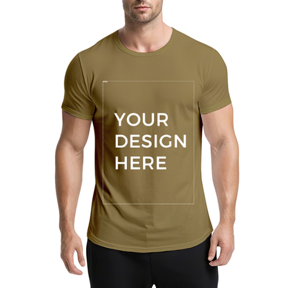 Men´s Heavyweight 180gsm Camel Color T-shirt Personalized Design Your Own - Round Neck Short Sleeve Casual Casual Attire - All-Season Comfort Fit - Ideal for Promotional Events, Team Uniforms & Personalized Gifts