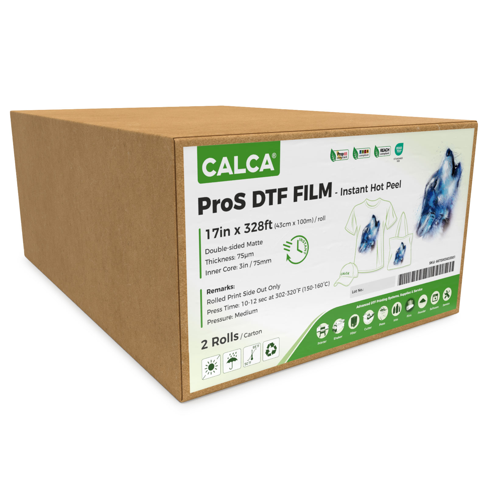 2 Rolls/Pack CALCA ProS Instant Hot Peel 17in x 328ft/43cm x 100m DTF Transfer Film 2 Rolls/Pack CALCA ProS Instant Hot Peel 17in x 328ft/43cm x 100m DTF Transfer Film