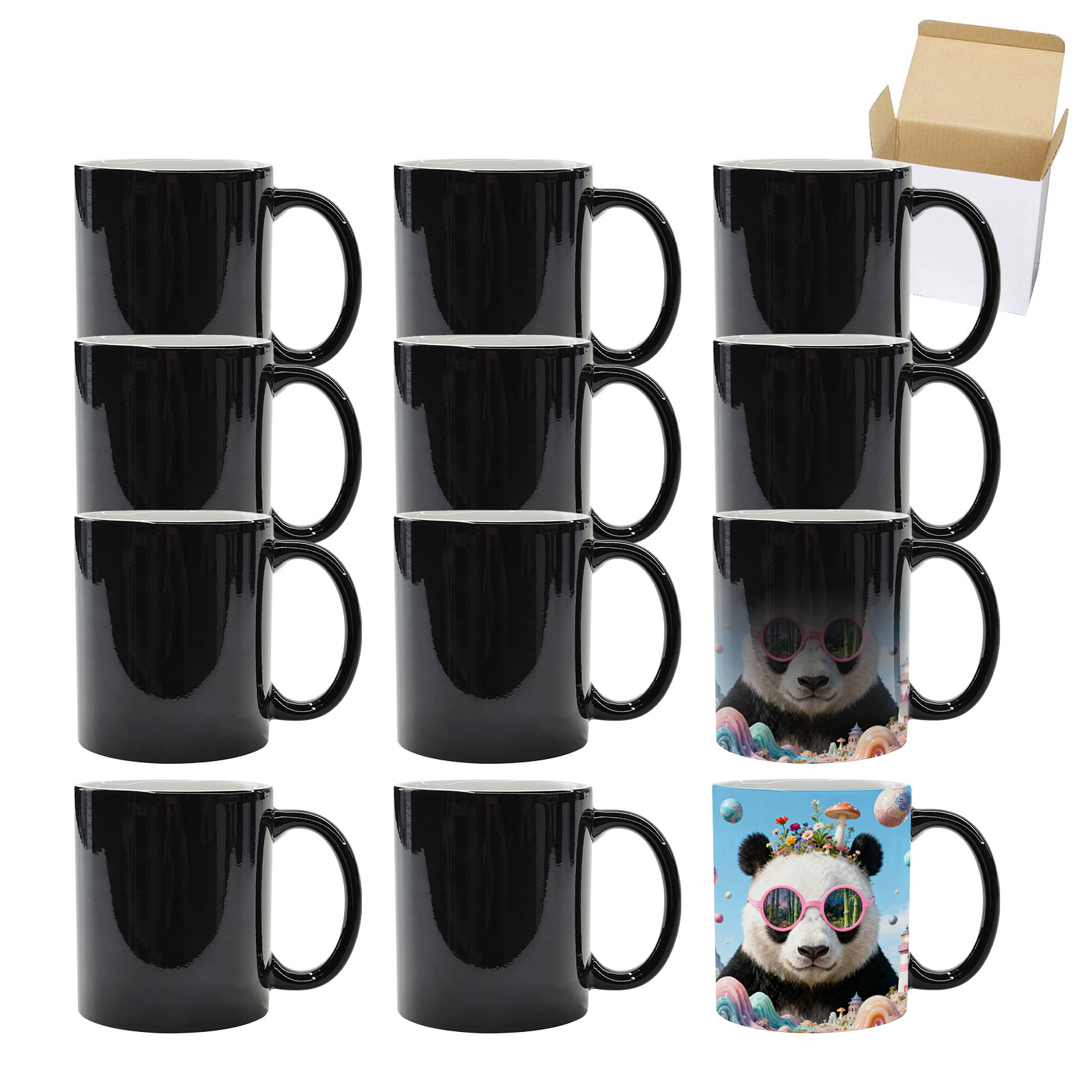 CALCA 36 Packs 11oz Sublimation Blank Full Color Changing Mugs Black High Glossy Sublimation Coffee Mugs, Magic Cups