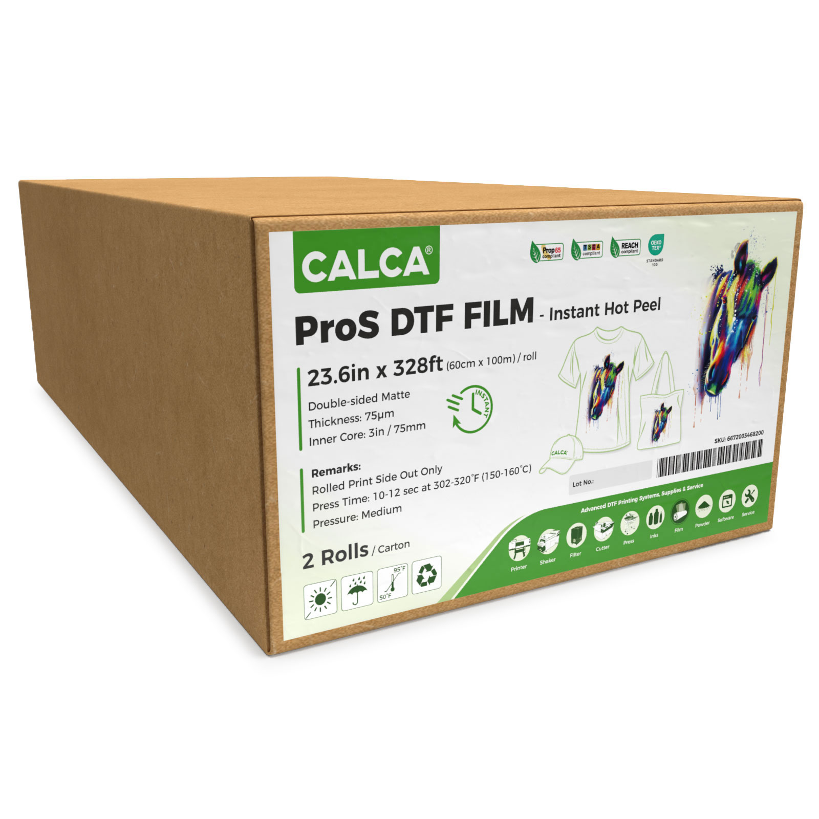 2 Rolls/Pack CALCA ProS Instant Hot Peel 23.6in x 328ft DTF Transfer Film,Double Sided