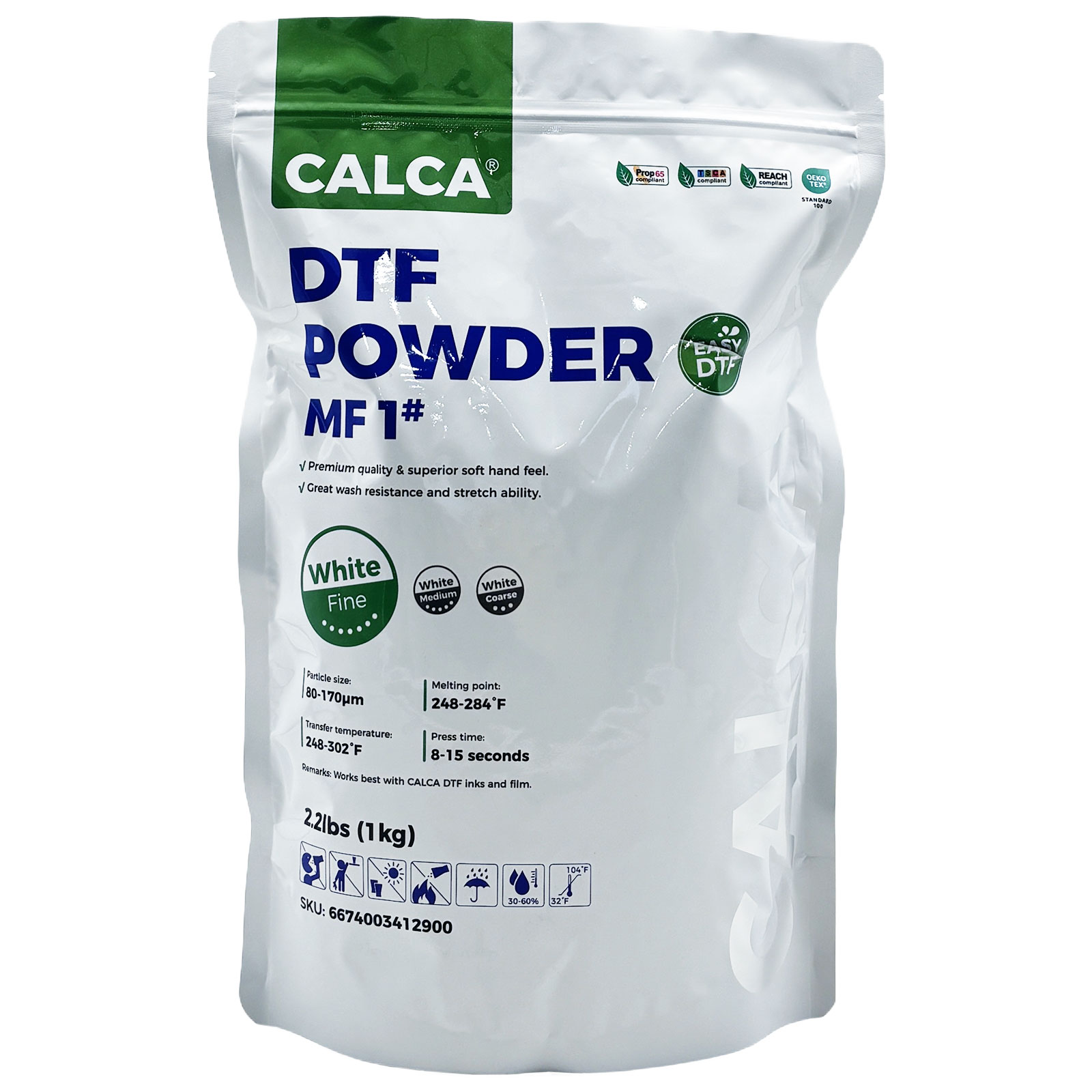 Spain Stock CALCA MF1 Direct to Film TPU DTF Powder, Digital Transfer Hot Melt Adhesive Powder (2.2lbs Pack, 1kg, Fine, White) Spain Stock CALCA MF1 Direct to Film TPU DTF Powder, Digital Transfer Hot Melt Adhesive Powder (2.2lbs Pack, 1kg, Fine, White)