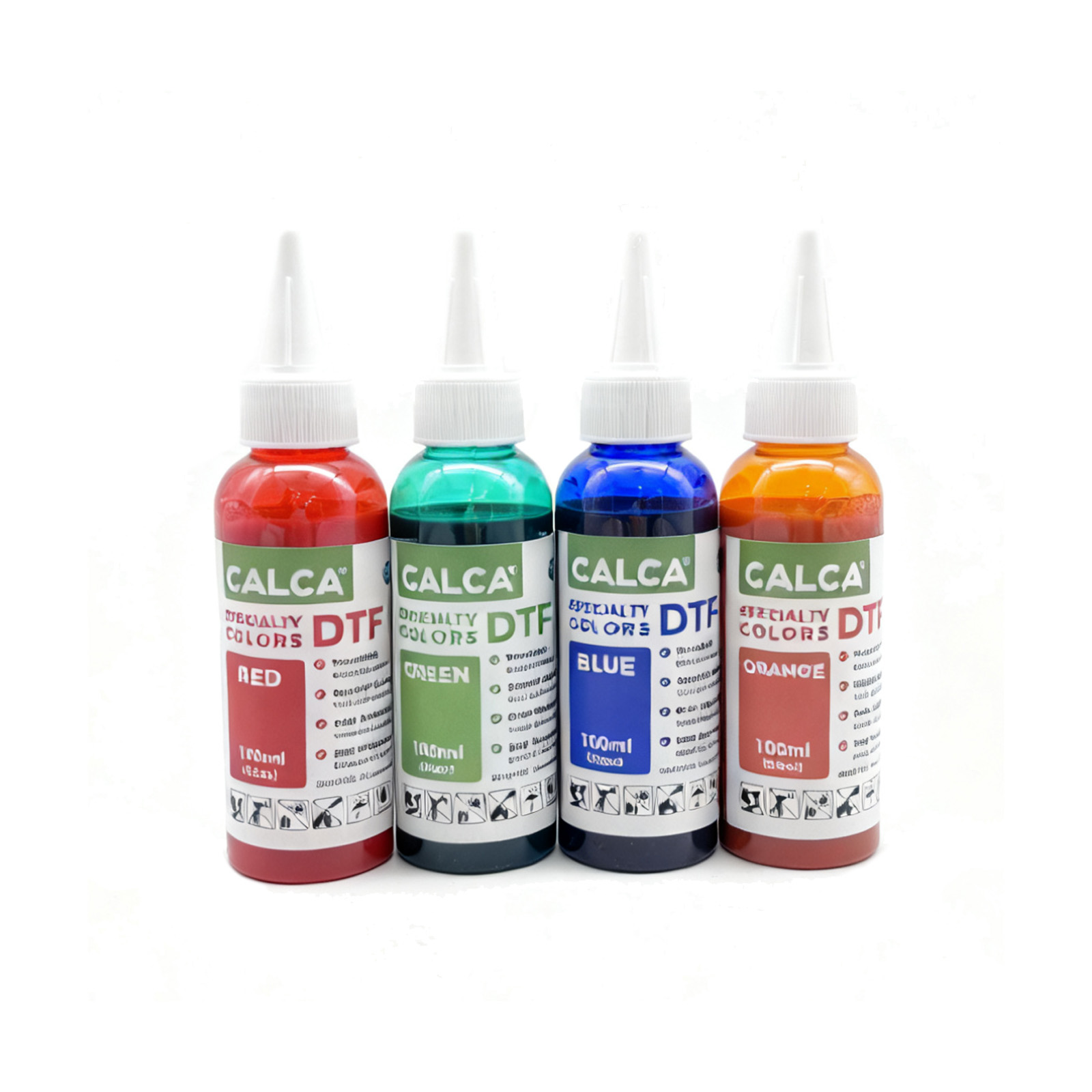 CALCA RGBOV Specialty Colors Direct to Transfer Film Ink for Epson Printheads. 3.2oz, Bottle of 100ml, Water-based DTF Inks