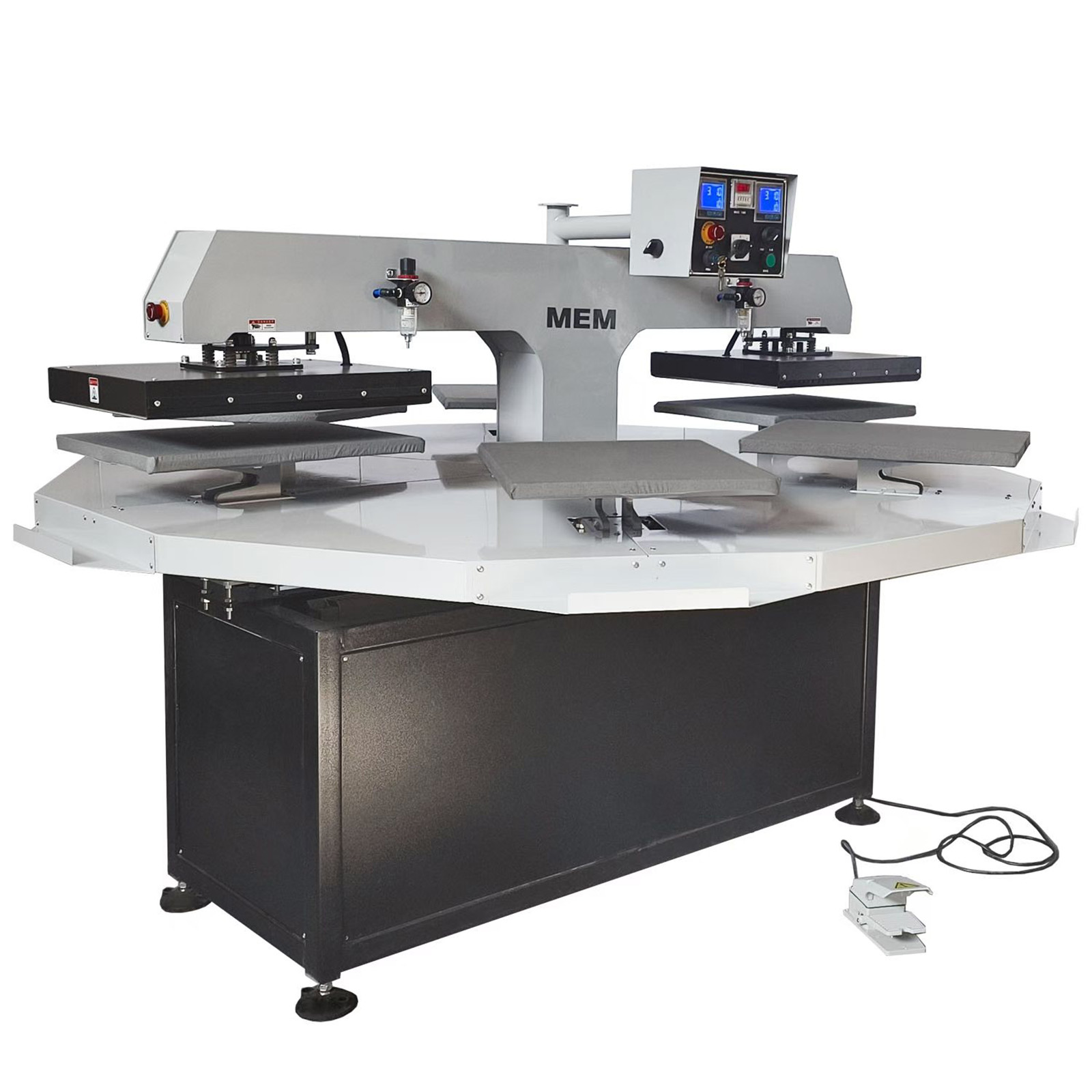MEM 16 x 20 inch Automatic Pneumatic Carousel Heat Press 2-Head 6-Station 220V 6KW 28A with 2 Laser Positioning Systems