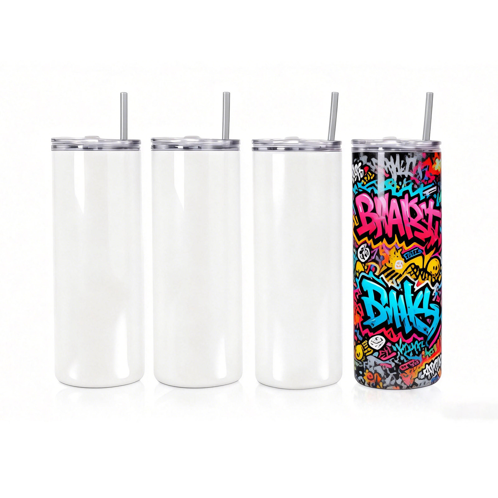 CALCA 50 Pack 20oz Glossy Sublimation Blank Skinny Tumbler - Stainless Steel Vacuum Insulated Travel Cup with Lid & Straw