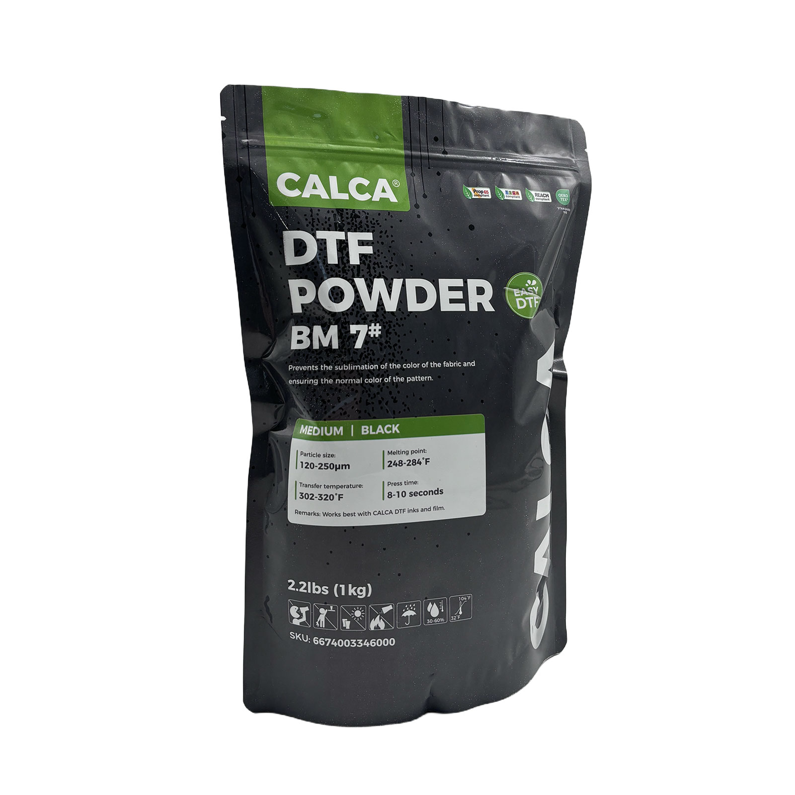 CALCA BM7 Direct to Film TPU DTF Powder, Digital Transfer Hot Melt Adhesive Powder (44lbs , 20kg, Medium, Black, Anti-sublimation)