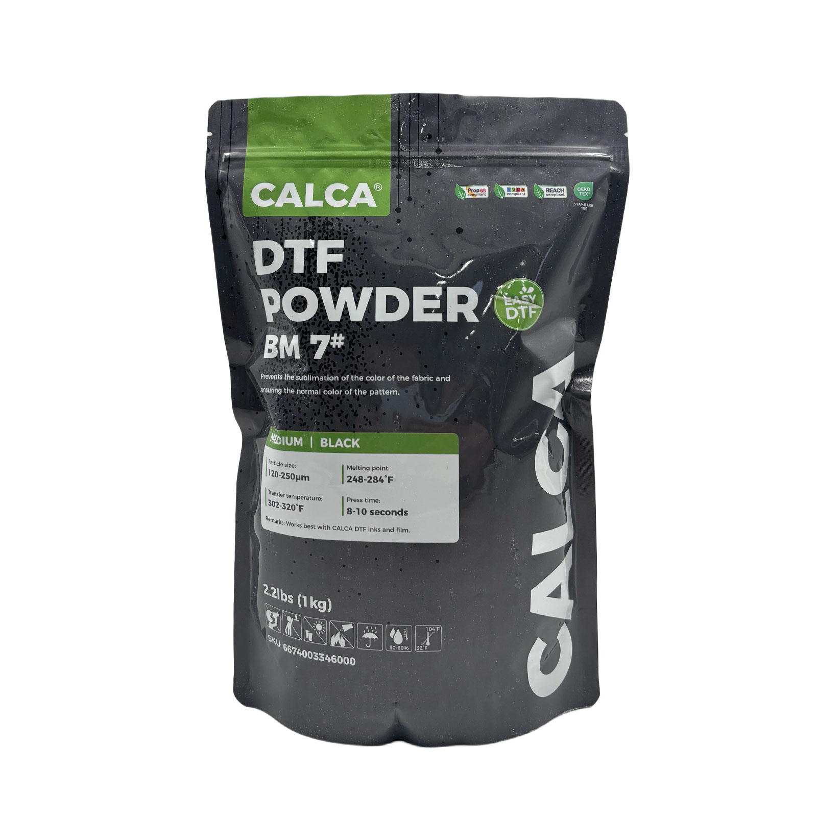 US Stock, CALCA BM7 Direct to Film TPU DTF Powder, Digital Transfer Hot Melt Adhesive Powder (44lbs , 20kg, Medium, Black, Anti-sublimation)