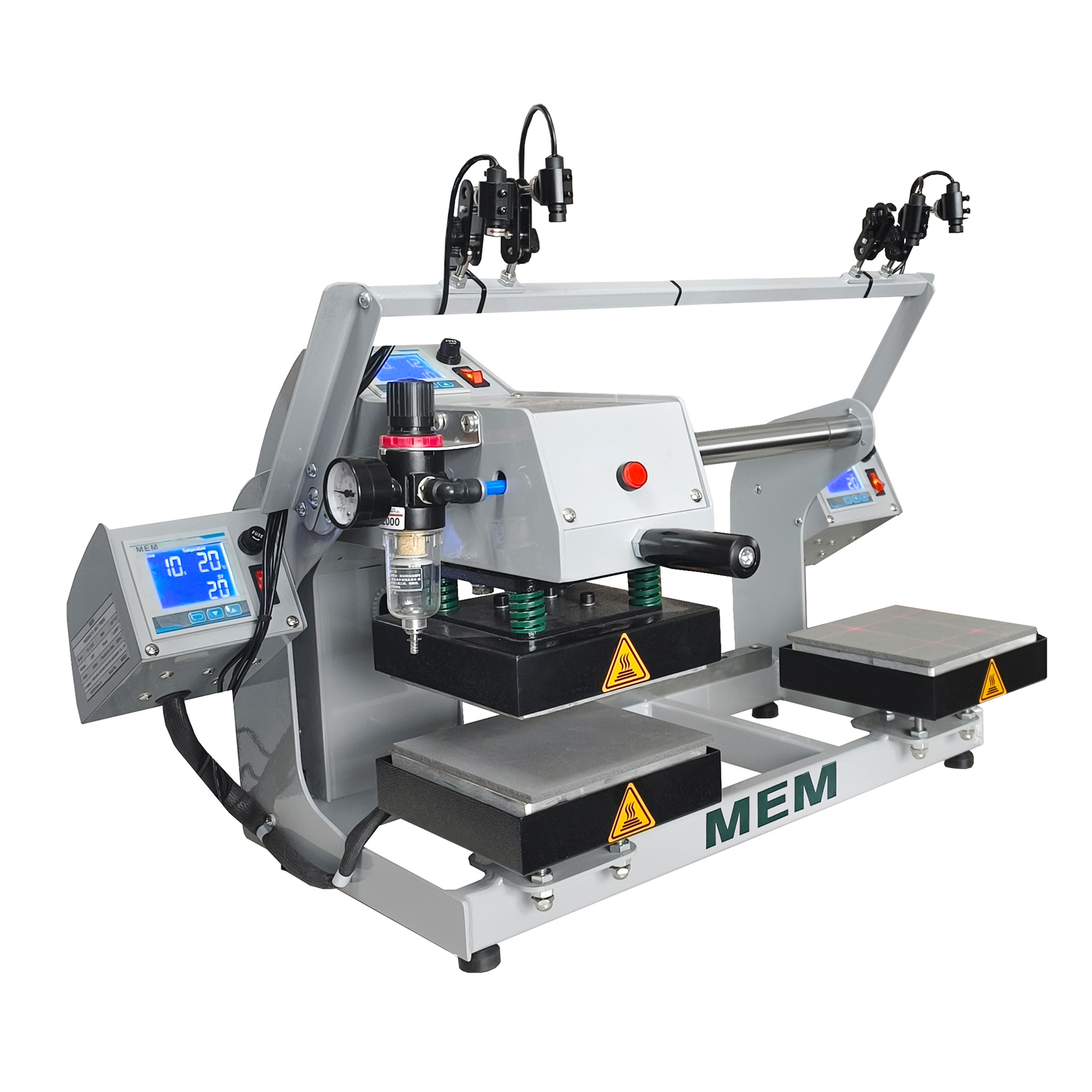 MEM 6"x6" Semi-Automatic Pneumatic Double Station Heat Press Machine Top & Bottom Heating for Patch Heat Transfer