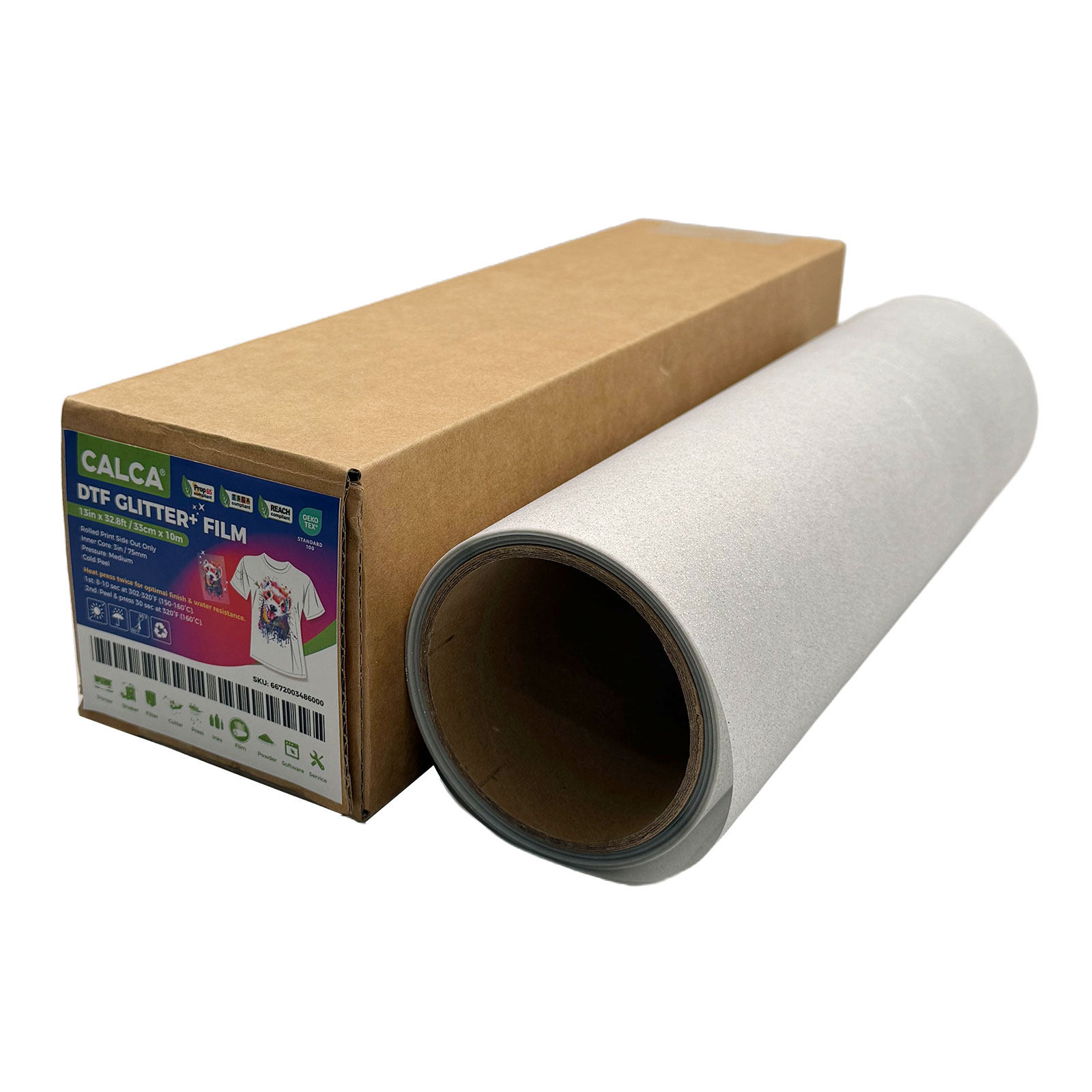 US Stock CALCA 23.6in x 32.8ft/60cm x 10m DTF Glitter+ Film Roll,Cold Peel