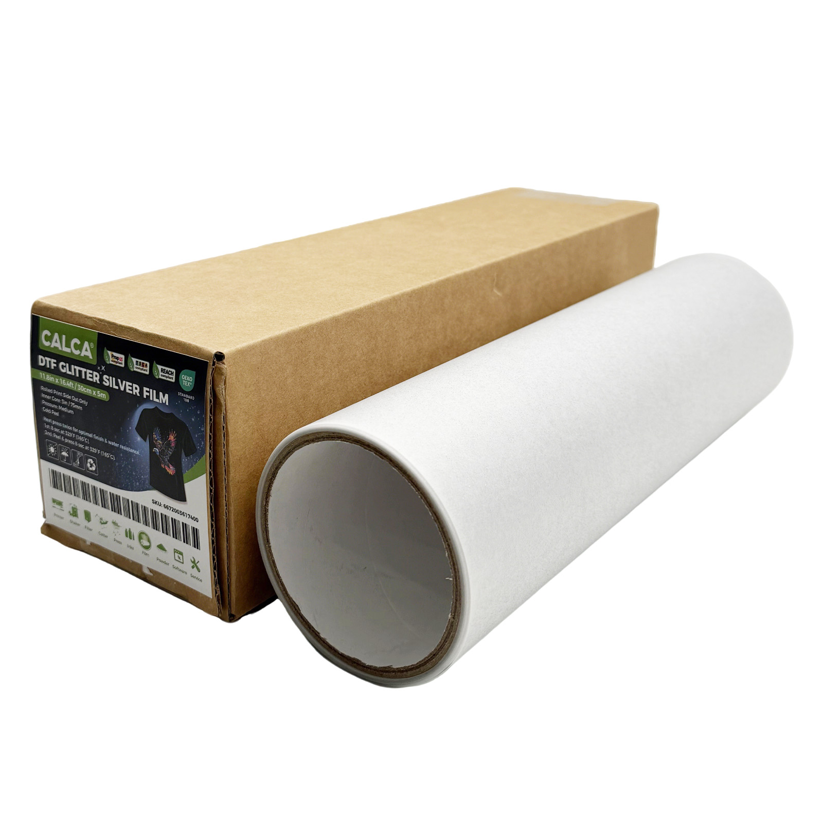US Stock, 11.8in x 16.4ft/30cm x 5m DTF Glitter Silver Film Roll,Cold Peel