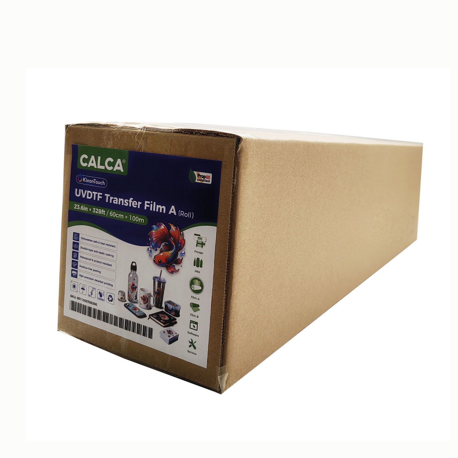 CALCA 23.6in x 328ft UV DTF Dishwasher High Temperature Film A Roll Crystal Label Sticker Printing Film