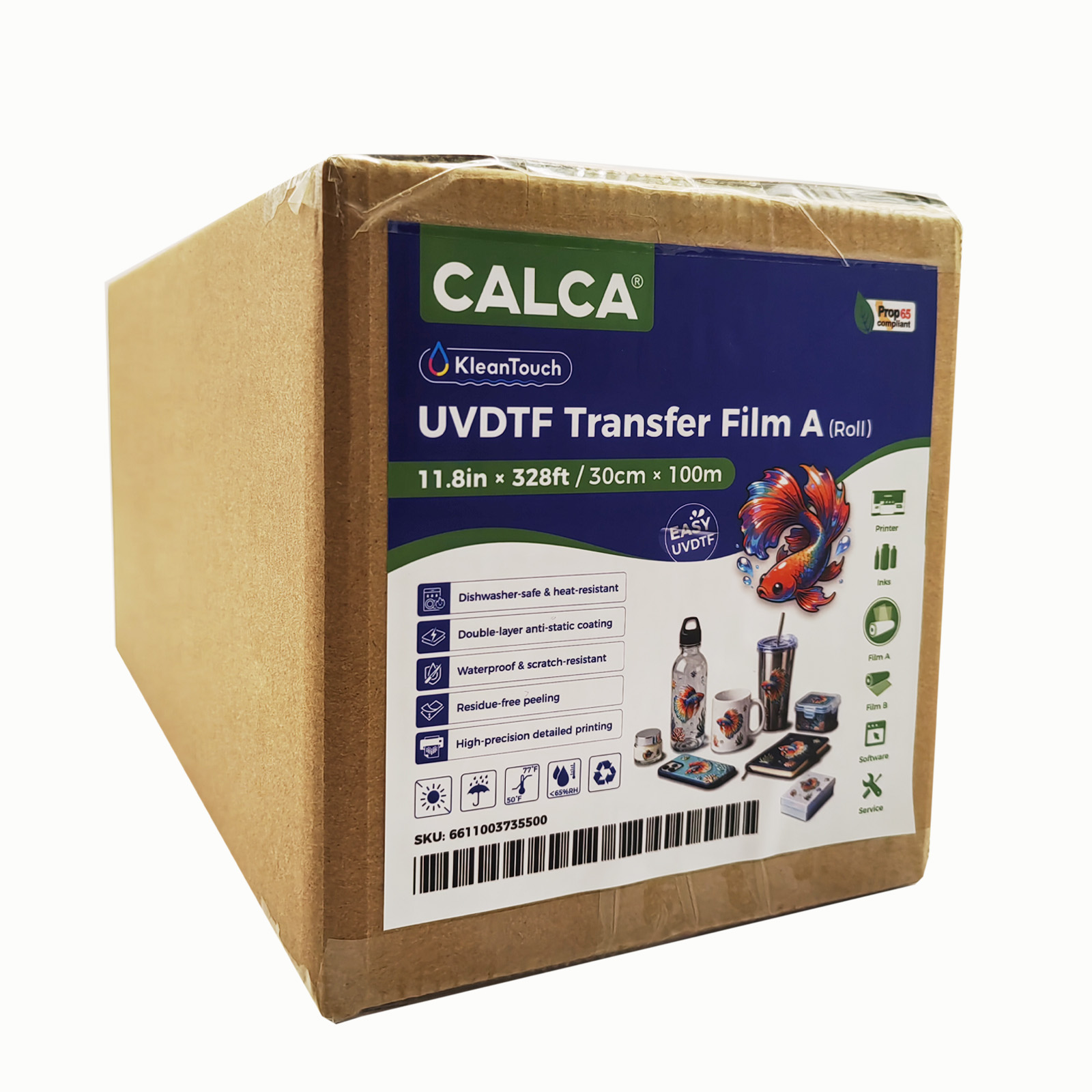 US Stock CALCA 11.8in x 328ft UV DTF Dishwasher High Temperature Film A Roll Crystal Label Sticker Printing Film