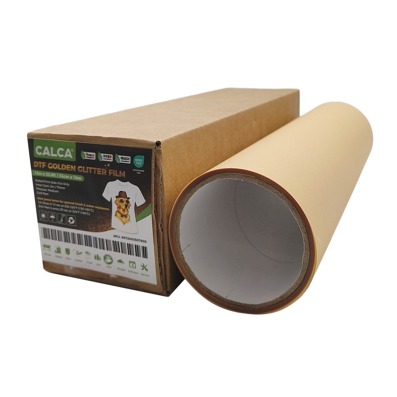 Spain Stock, CALCA 13in x 32.8ft/33cm x 10m DTF Golden Glitter Film, Cold Peel
